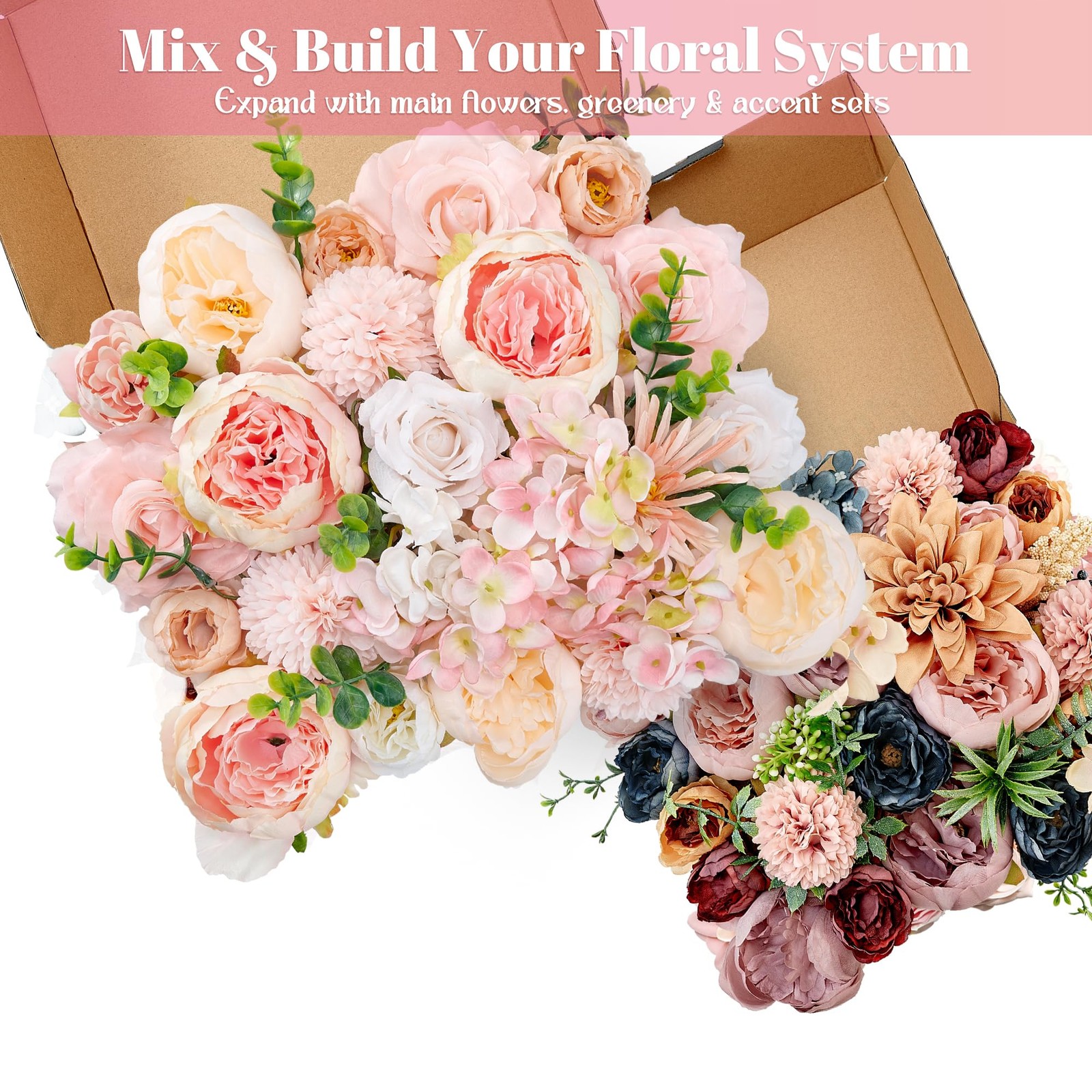 Artificial Peony Flowers Set, Silk Peony Flower Combo with Wire Stems for DIY…