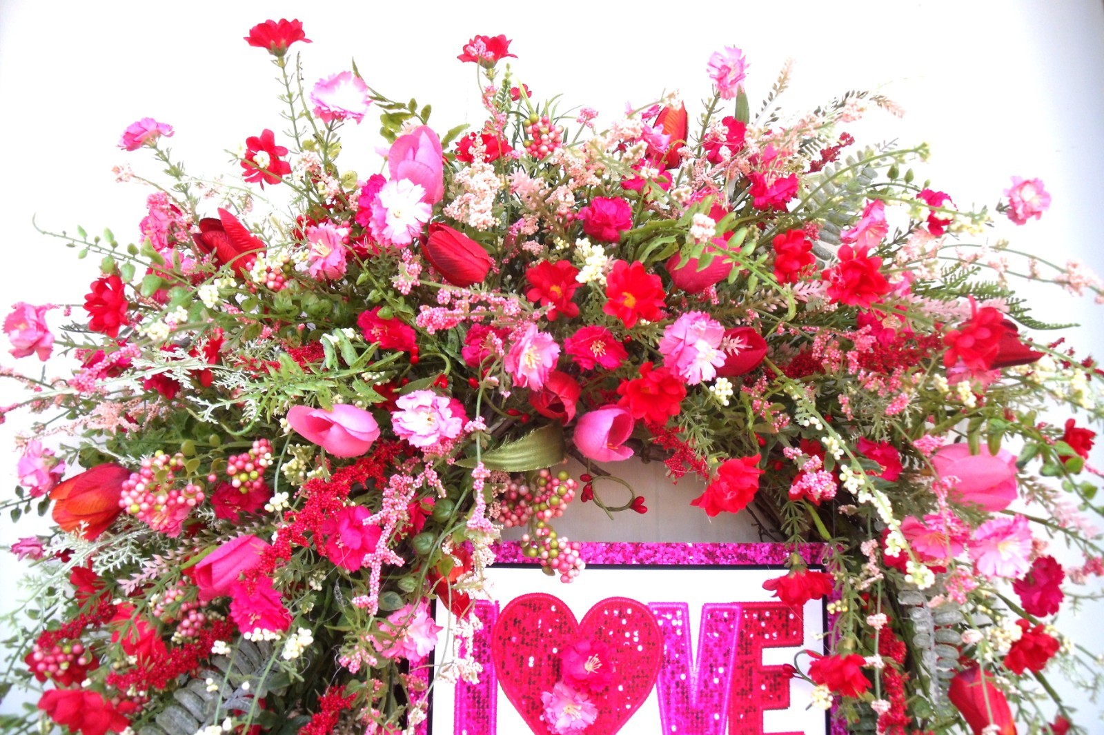 Wildflower Spiritual Door Wreath, Pinks/Reds/Whites Spring Easter Any Season