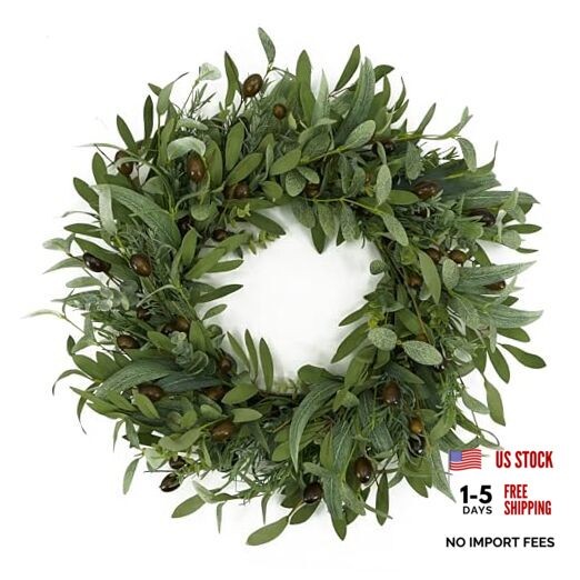 22 inch Olive Wreaths for Front Door Greenery Wreath with Olive Leaves, Bean
