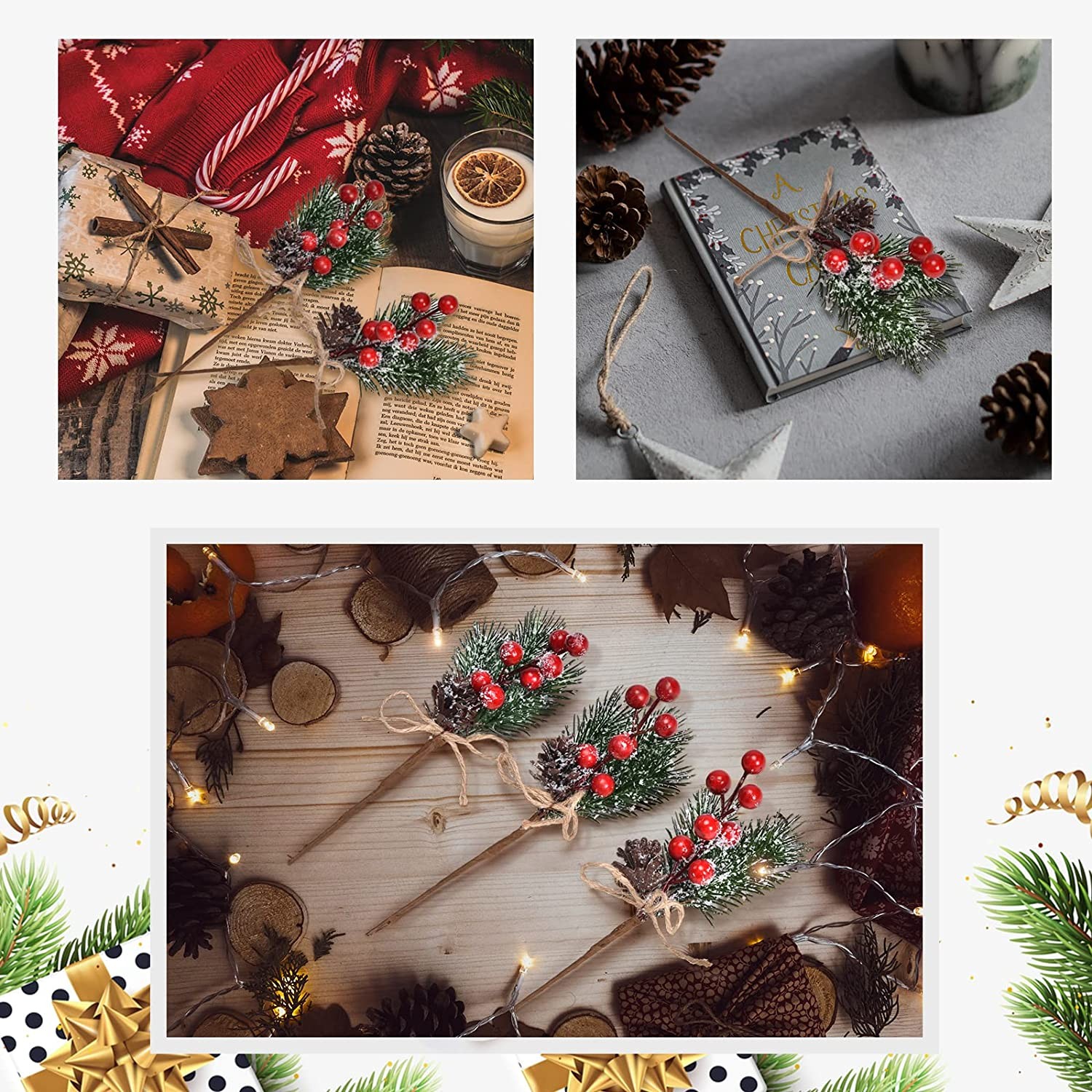 10x Artificial Christmas Floral Picks Red Fake Berry Picks Stems Ornament 6inch