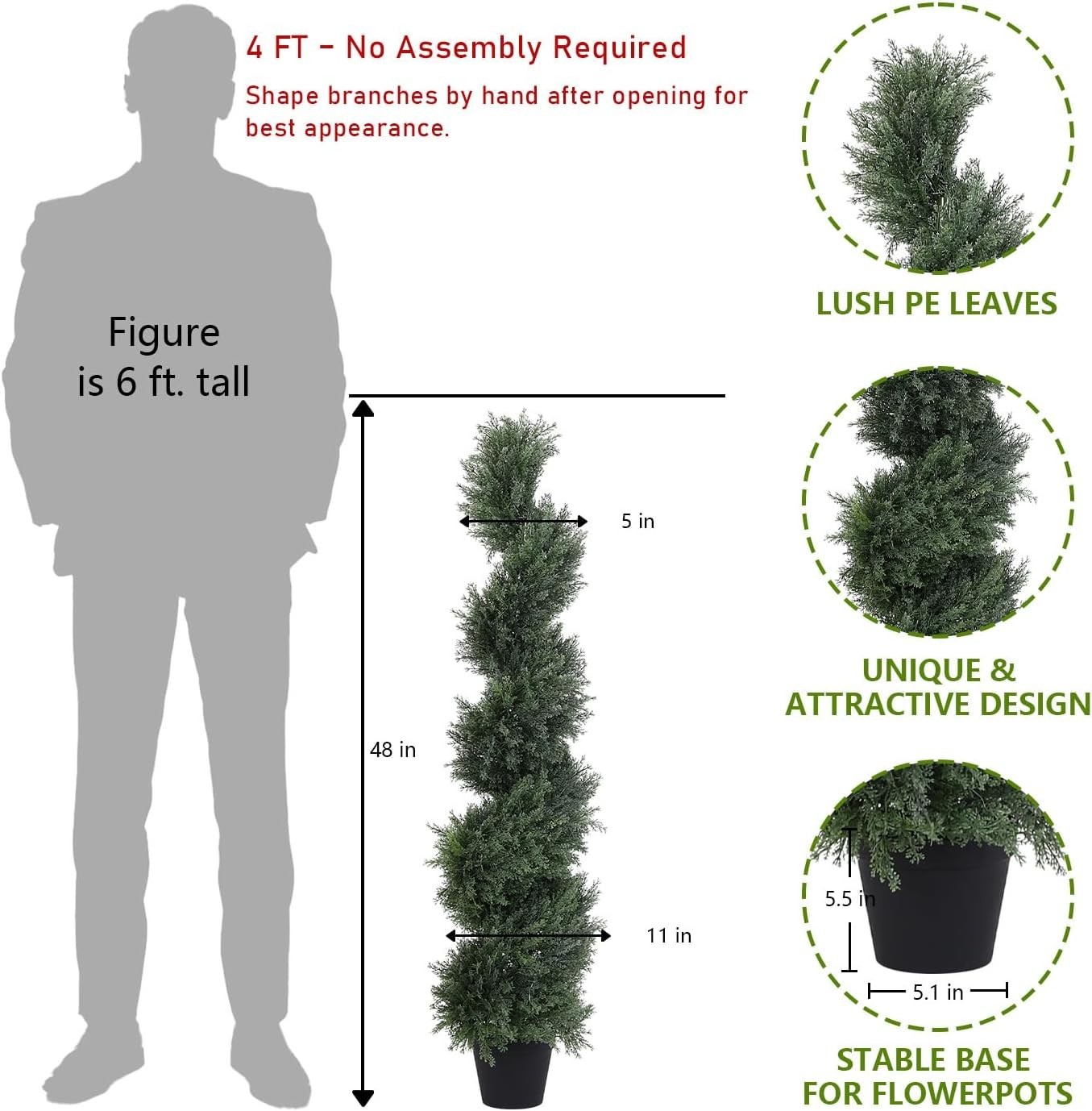 4ft Tall Spiral Artificial Topiary Trees Set of 2 48 inch Large Faux Cedar Trees