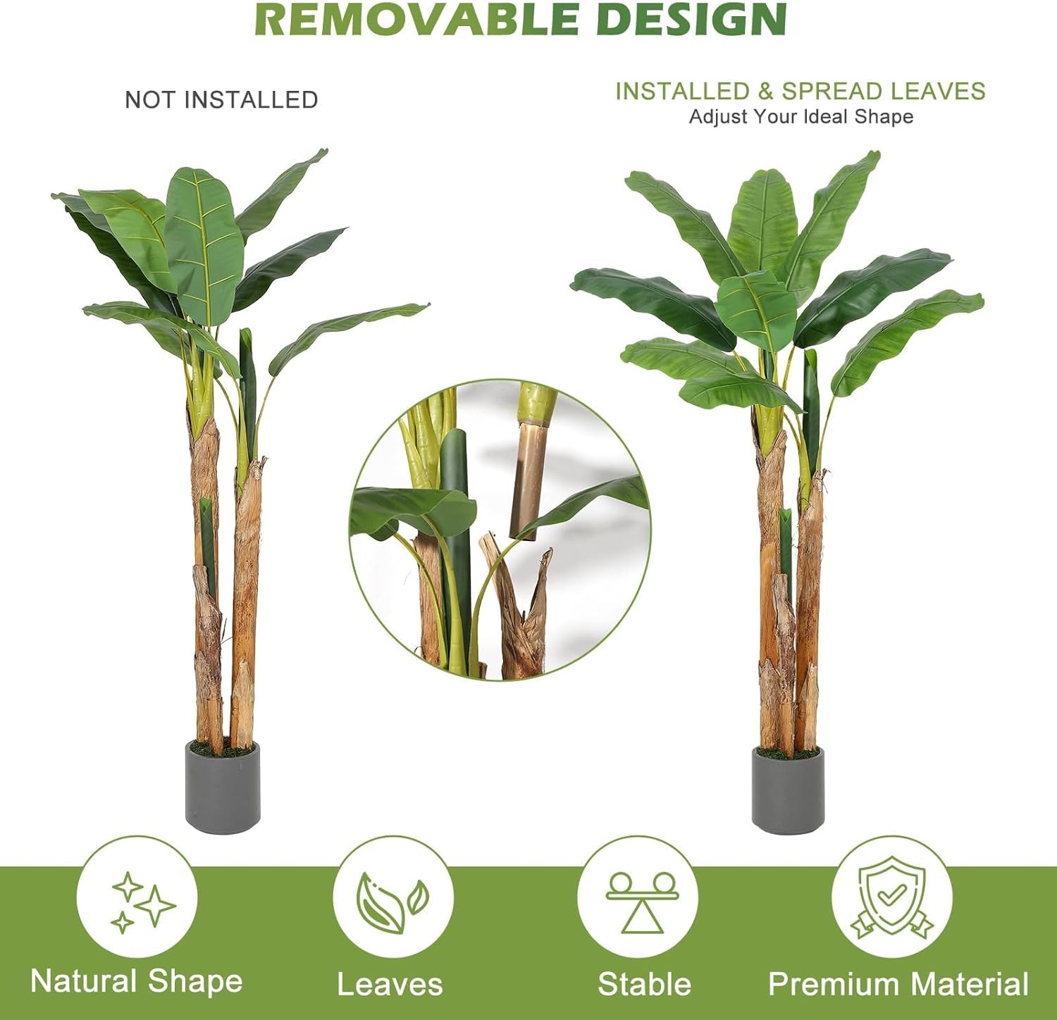 5ft Artificial Banana Tree Faux Tropical Green Plant for Indoor Outdoor Home