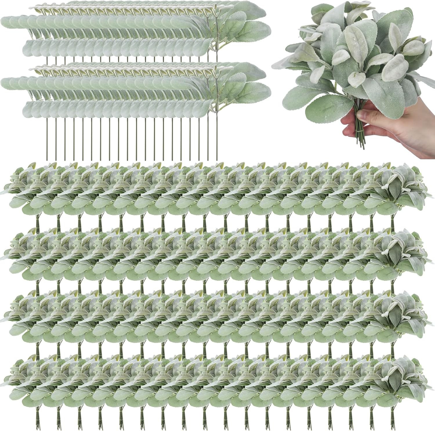 200 Pcs Faux Flocked Lambs Ear Leaves for DIY Wreaths & Decor