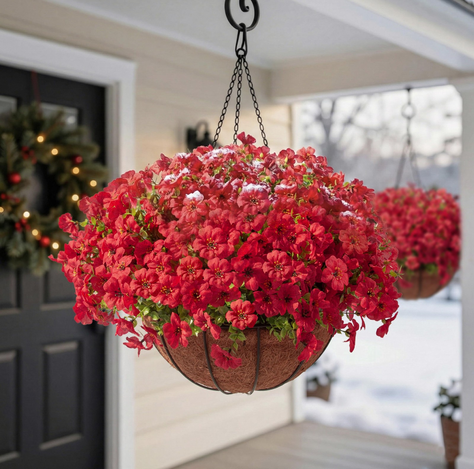 24 Pcs Artficial Outdoor Flowers with Hanging Baskets, 2 Pack Hanging Planter…