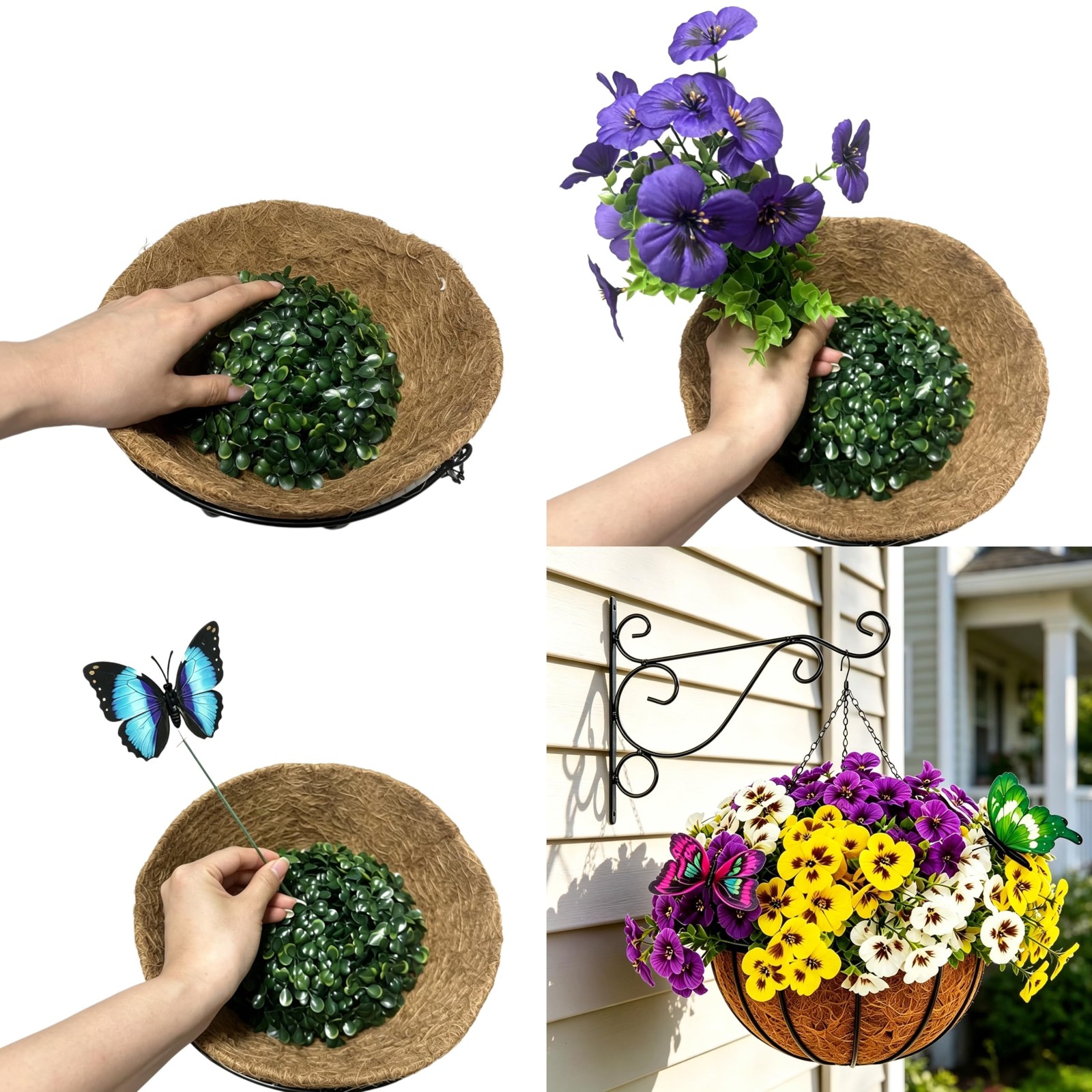 2 Sets Artificial Hanging Baskets with Pansy Flowers , 24 Pcs Faux Silk Pansy…