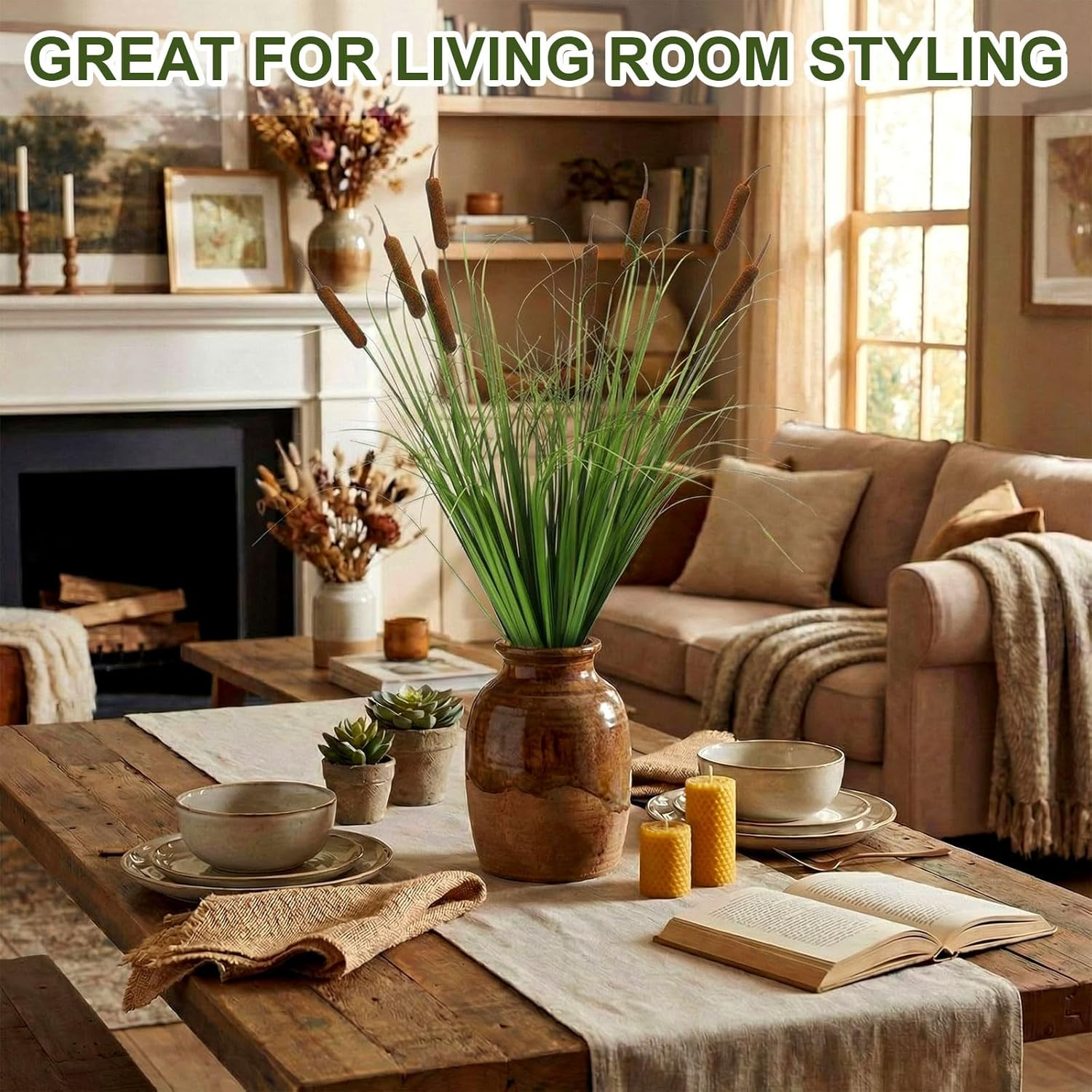32″ Artificial Cat Tails – 2 Bundles of Brown Cattails for Home Decor