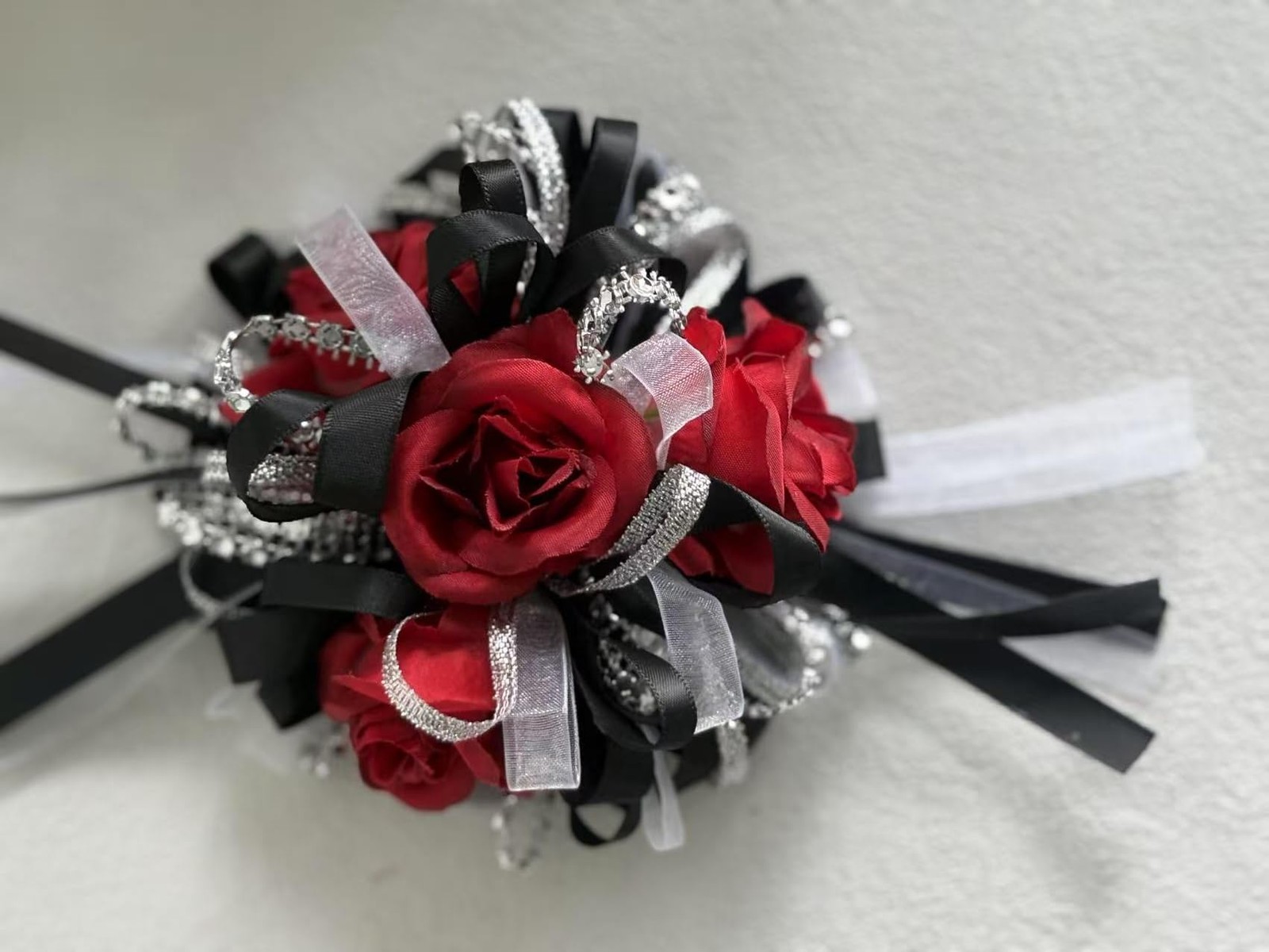 Ting Cecilly Rose Wedding Corsage Boutonniere Set Black Red Prom Accessory
