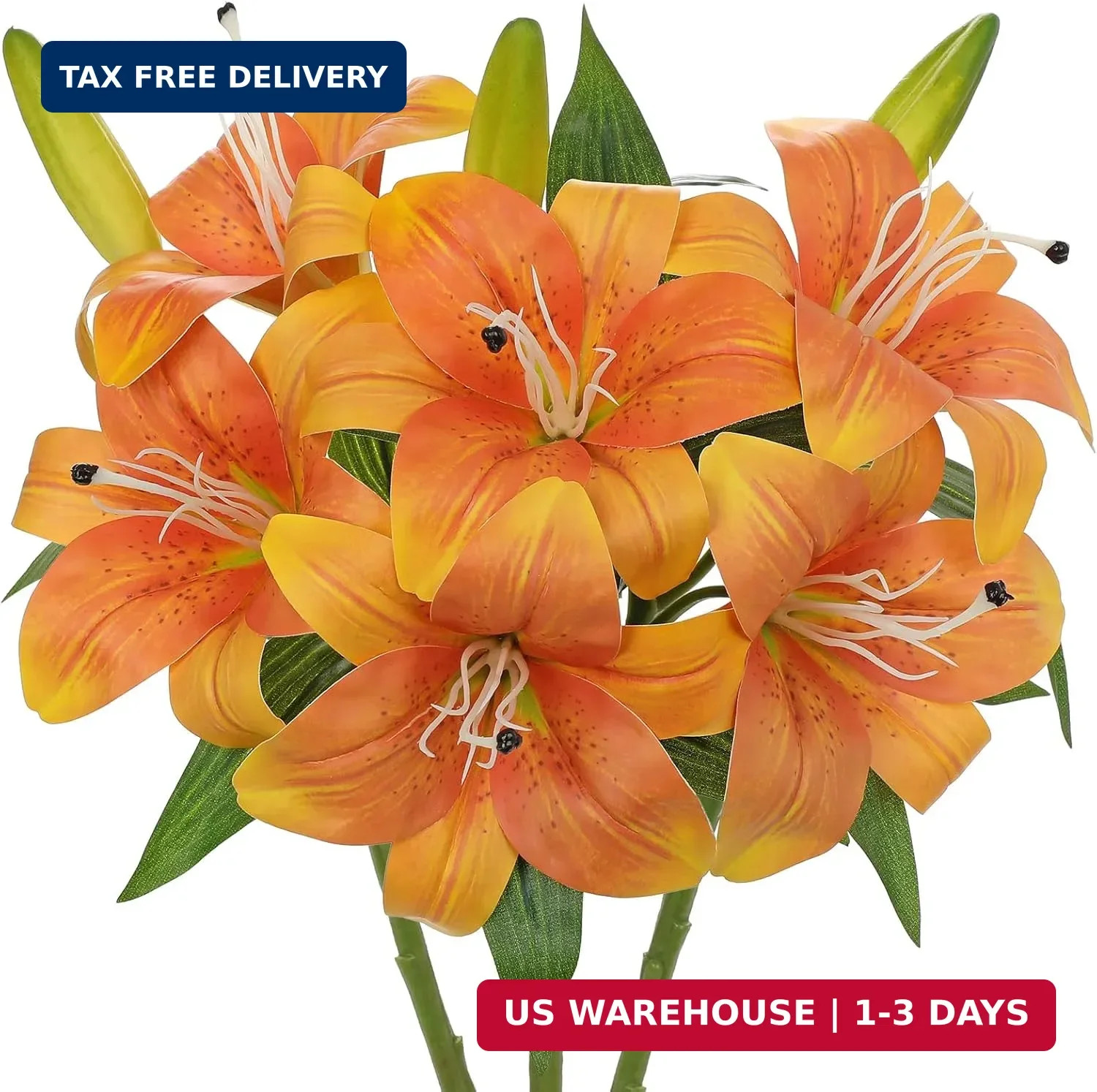 Oairse Artificial Tiger Lily Silk Flowers – 3 Pcs Faux Lily Flower 14.9″ Fake Li