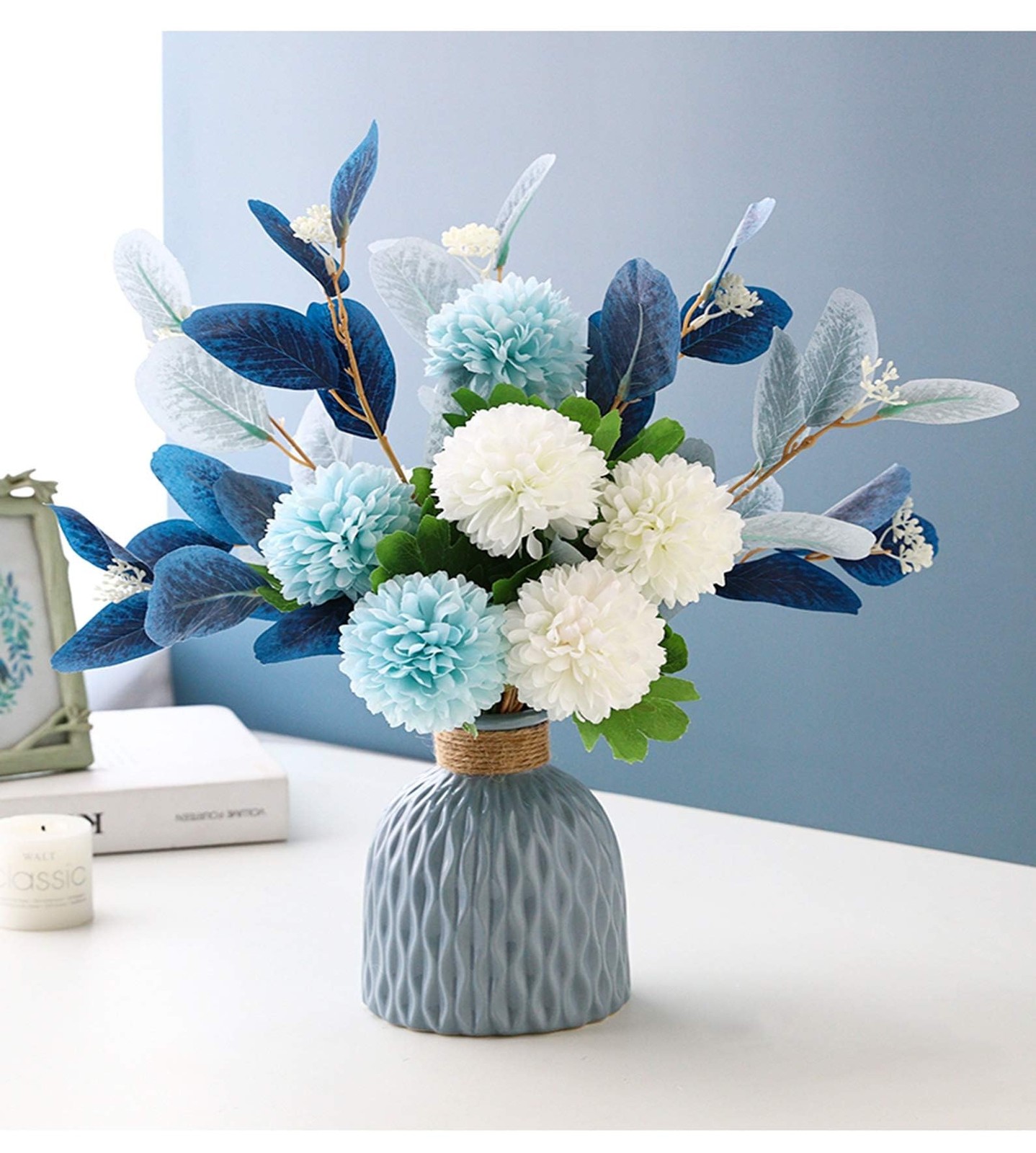 Artificial Flowers with Ceramic Vase Faux Hydrangea Flower Arrangements Table…