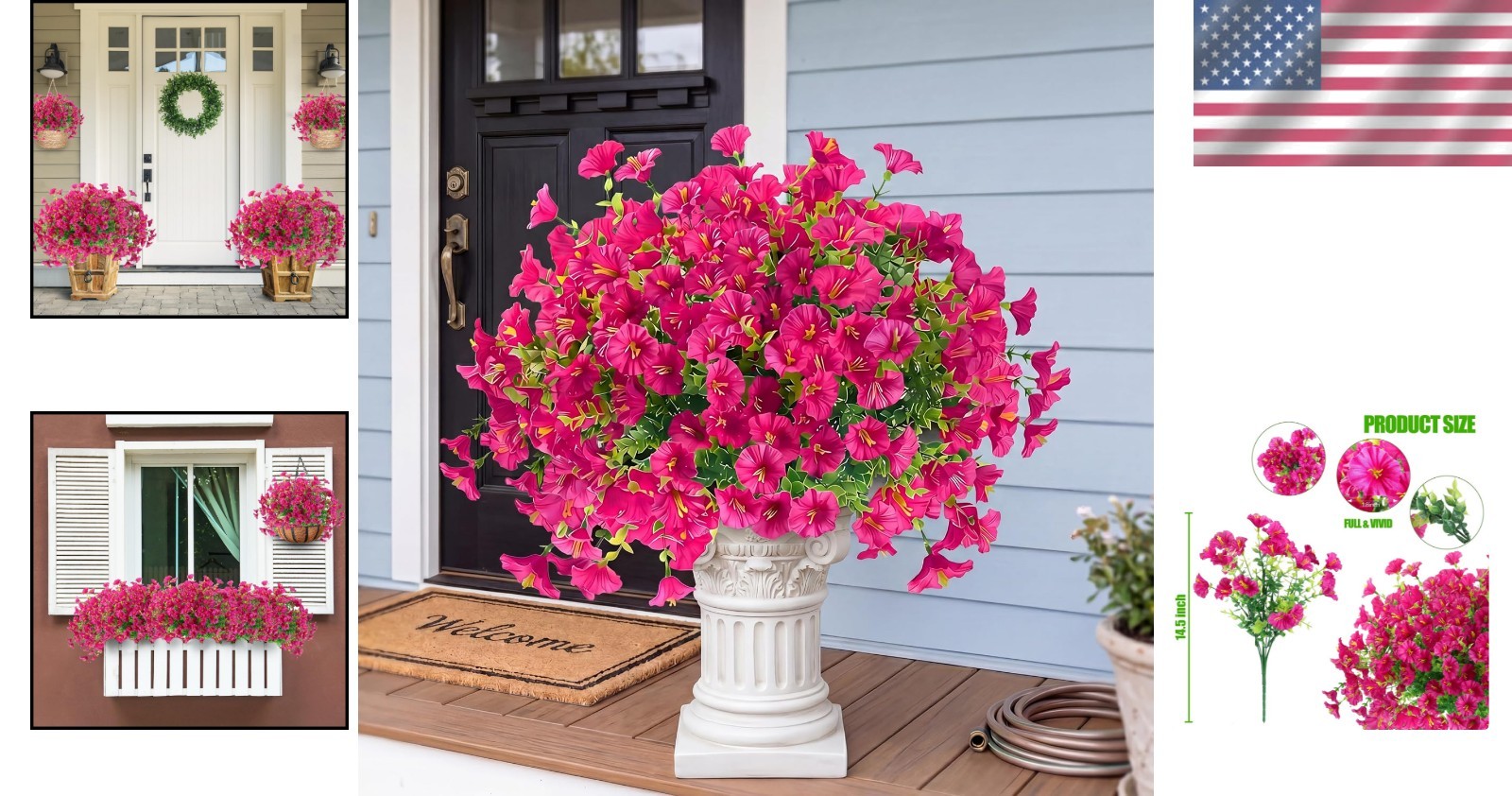 Realistic Magenta Silk Morning Glory Bundles with Eucalyptus for Seasonal Decor