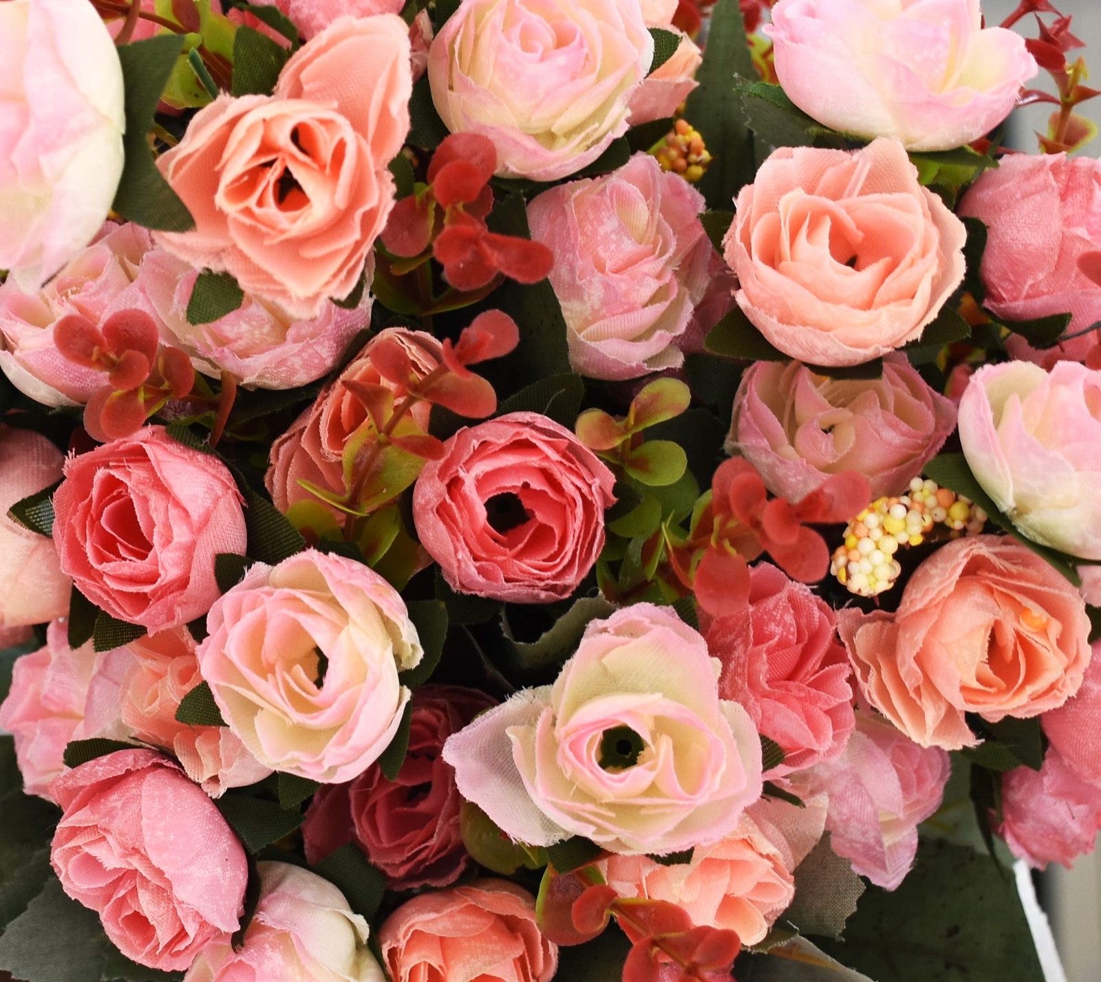 Pink Mini Rose Bouquet 7 Branch 21 Heads Artificial Silk Pack of 4
