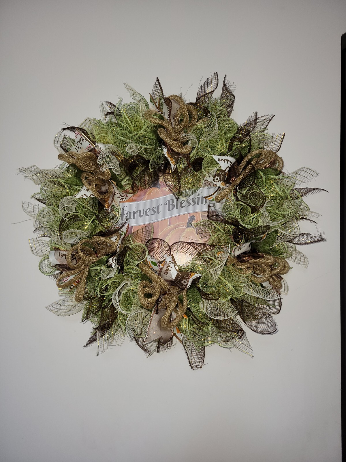 HARVEST BLESSING autumn Spring Mesh Front Door Wreath Wall Decor Bright colors