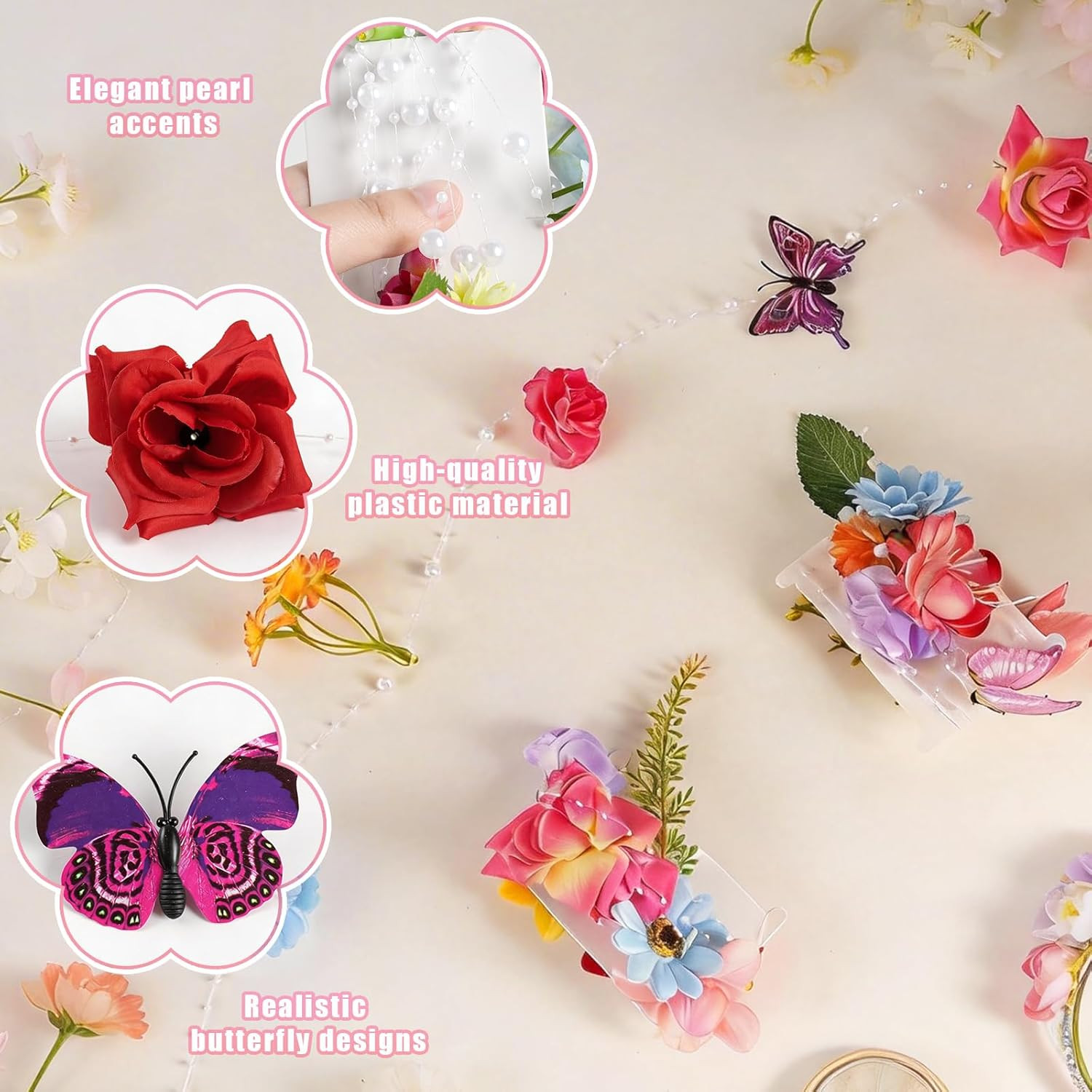 36 Ft Artificial Flower Garland with Butterflies for Event Decor – 5 Pack