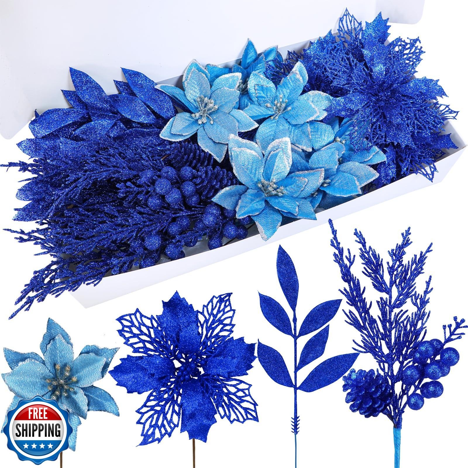 Winlyn 35 Pcs Christmas Artificial Poinsettia Flowers Picks and Artificial Le