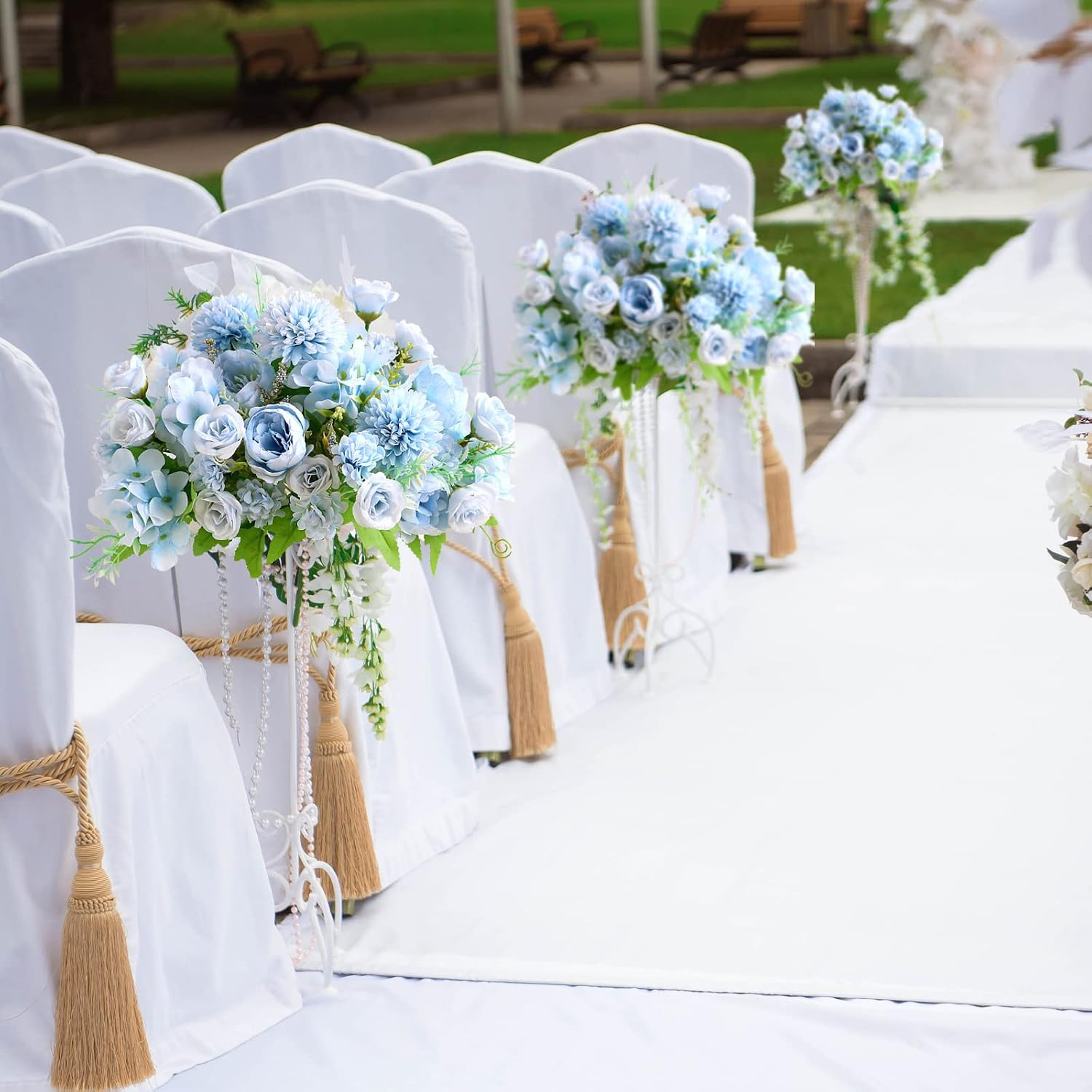 Artificial Flowers, 2Pcs Blue Fake Peony Silk Peonies Faux Flowers Arrangemen…