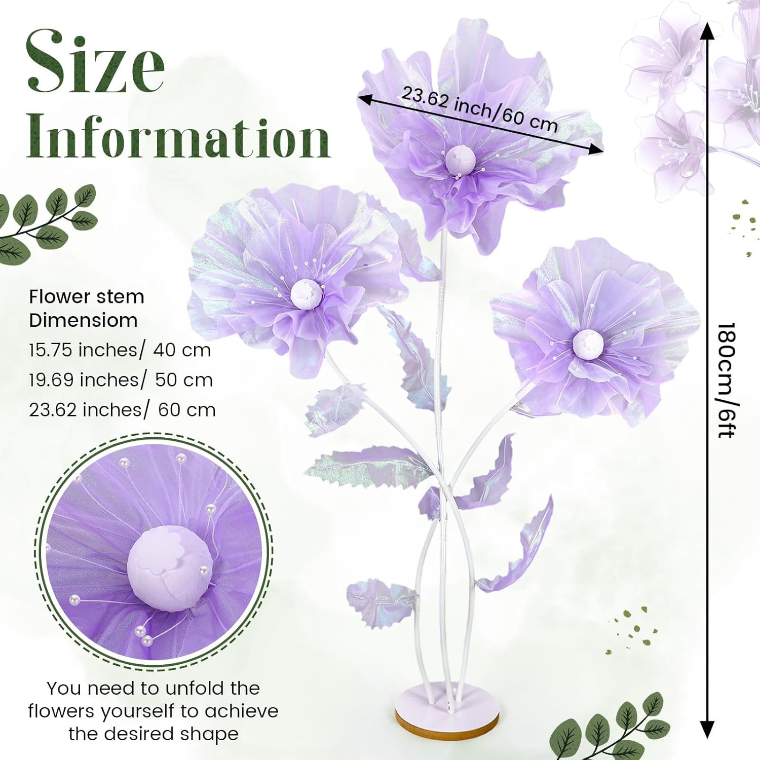 6 Ft Purple Giant Silk Flower with Stand for Wedding & Party Decor