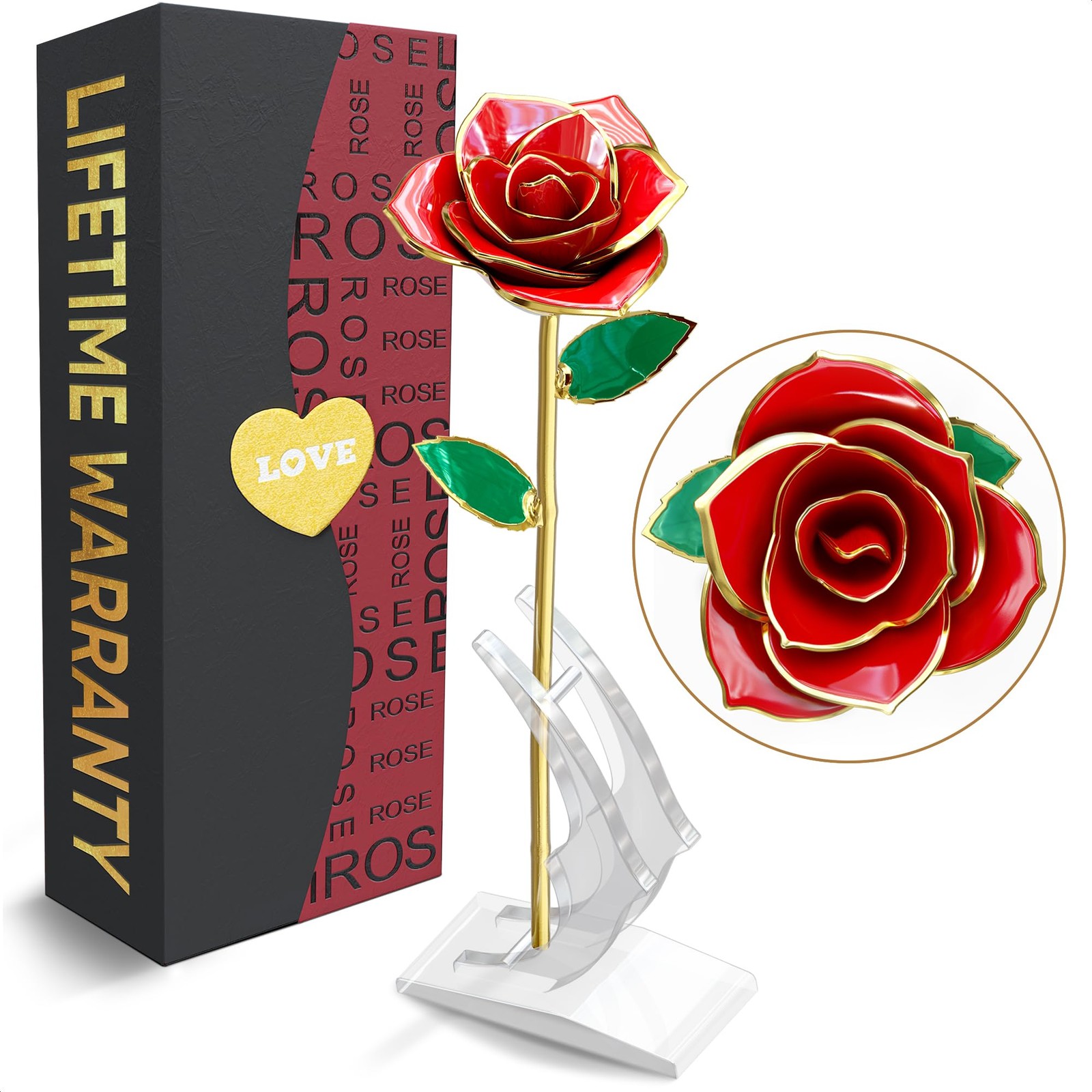 24K Gold Dipped Real Rose Flower for Girlfriend Wife Birthday Valentine’s Day