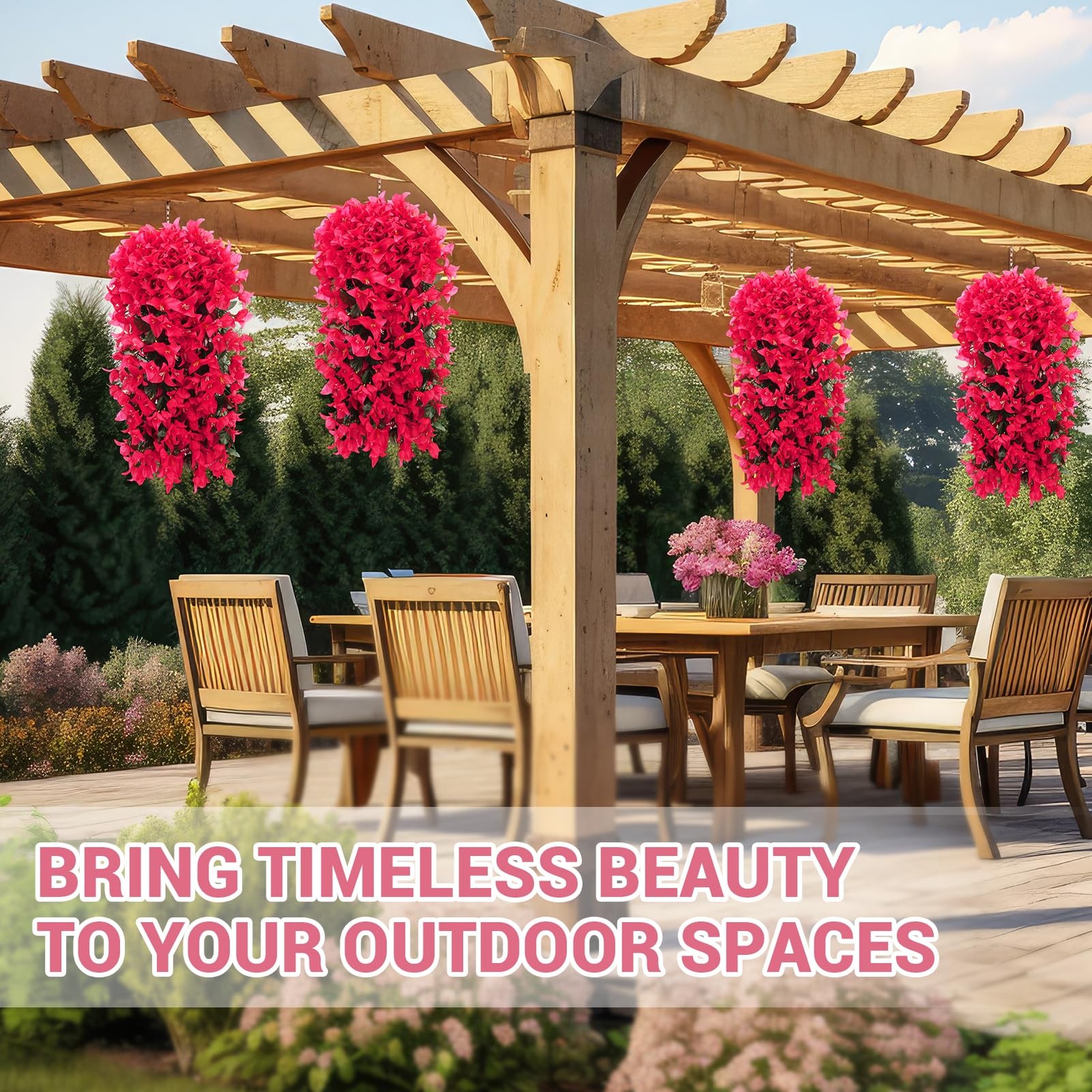 Artificial Flowers Plants for Outdoor Outside Decoration, 4 PCS Red Fake Flow…