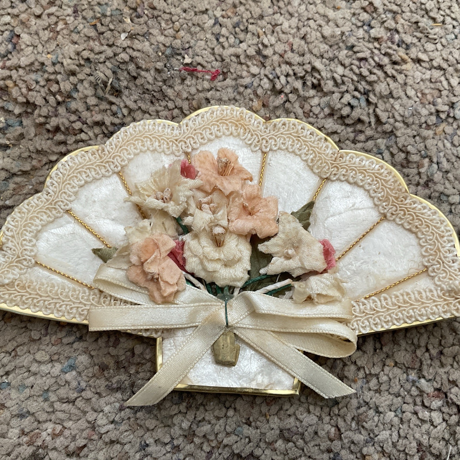 MC Coastal Capiz Shell Fan Trimmed with Gold Lace/Flowers Victorian Style Decor