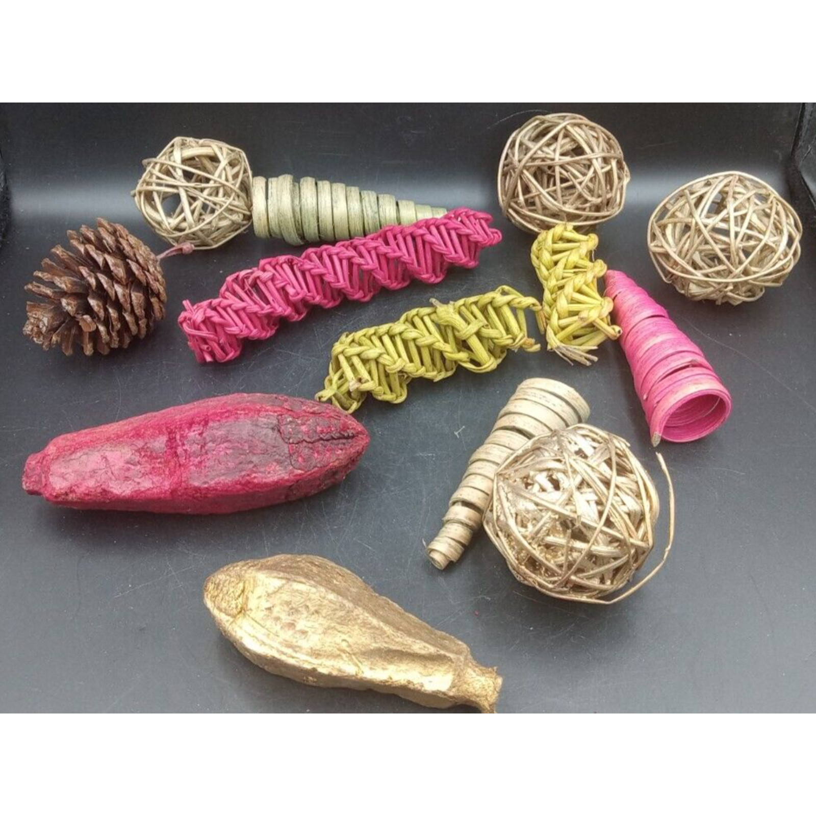 Dried Gold Twig Balls, Color Pods, Swirl etc Christmas Console Bowl Filler Decor