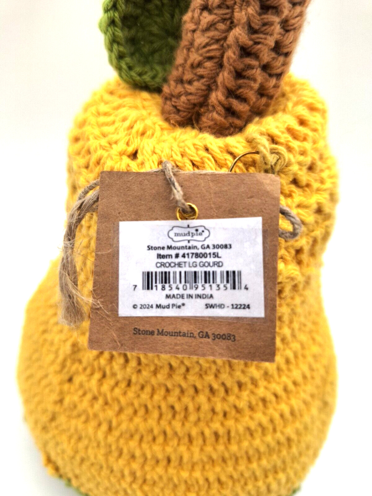Mud Pie Large Crochet Knit Gourd Plush Stuffed Decor NWT 10″