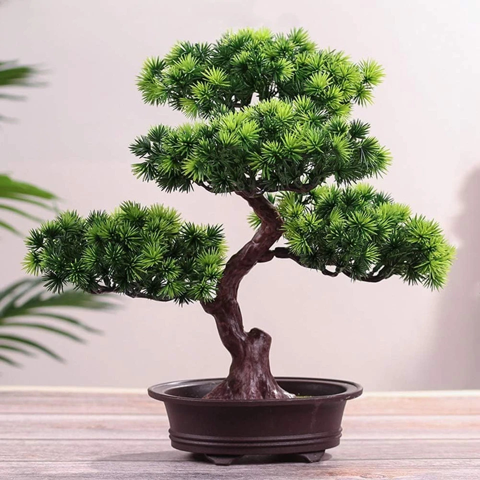 Artificial Bonsai Pine Tree, 11Inch Faux Potted Plant Desk Display Fake Tree Pot