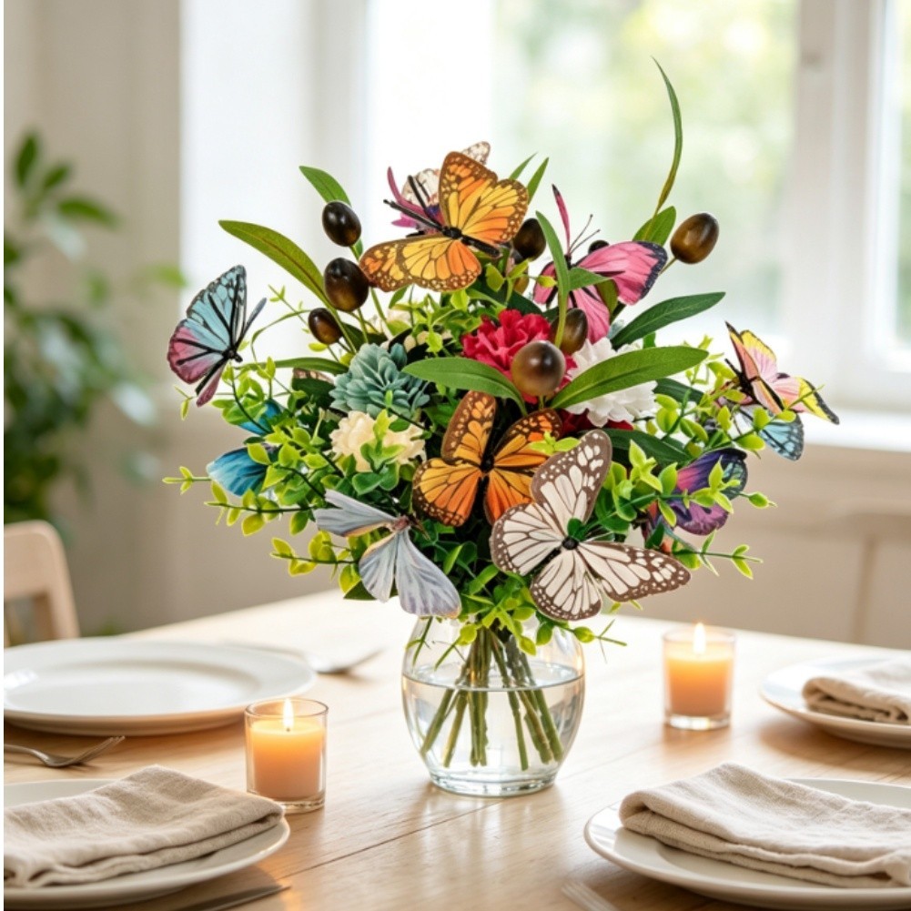 3D Butterfly Artificial Flowers for Party Decoration Garden Wedding Home Setup