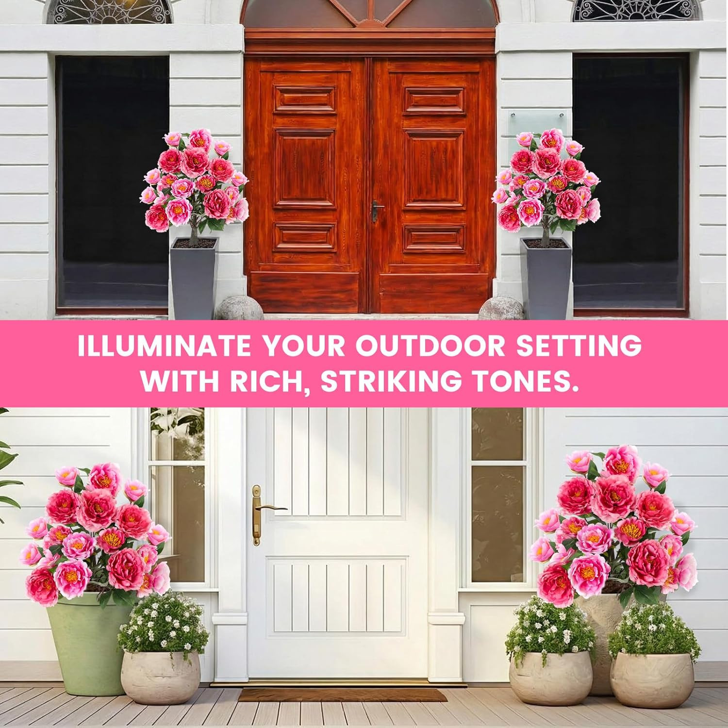 2 Pack 36″ UV Resistant Artificial Peonies for Indoor/Outdoor Decor – Champagne