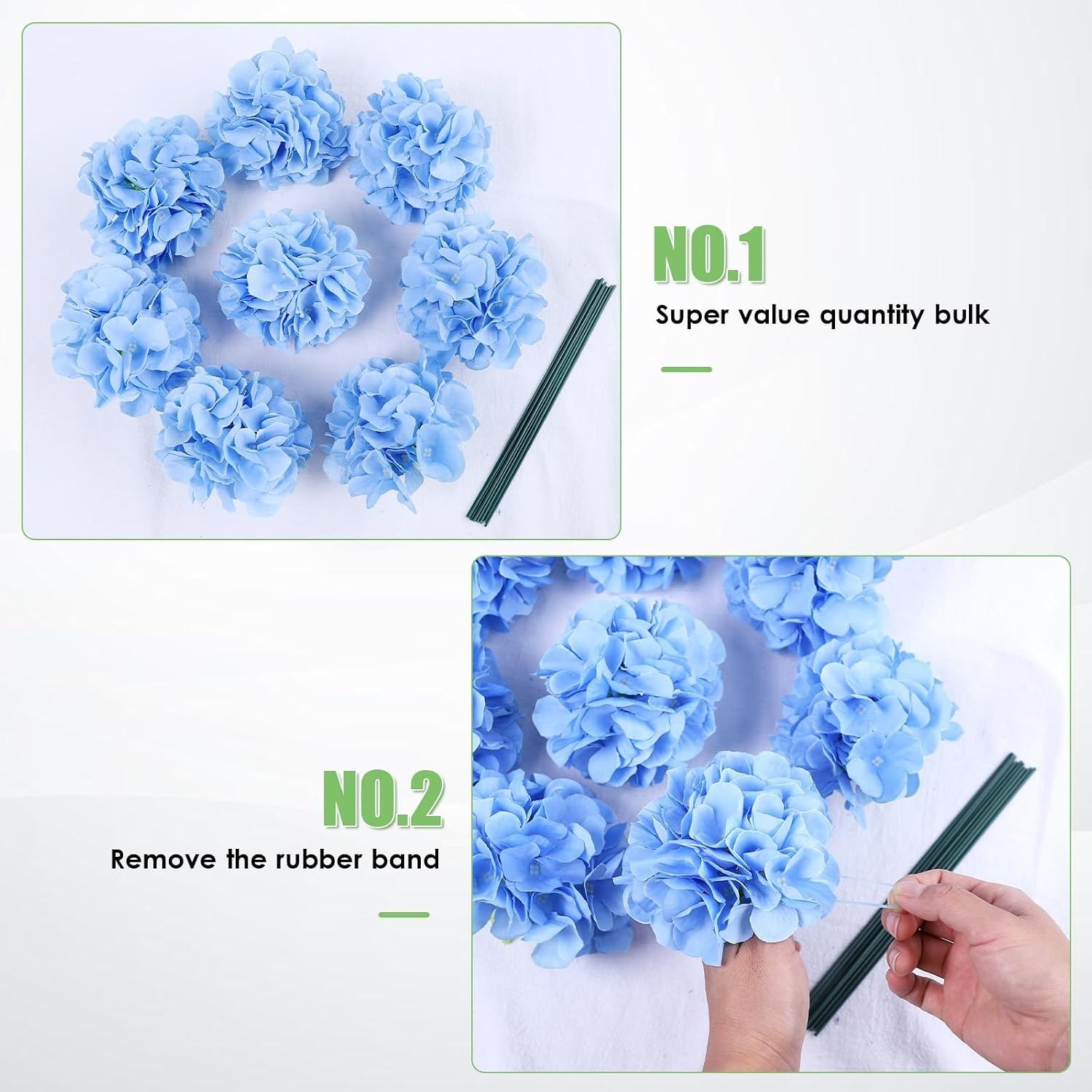 65pcs Blue Hydrangea Silk Flowers for Wedding Decor