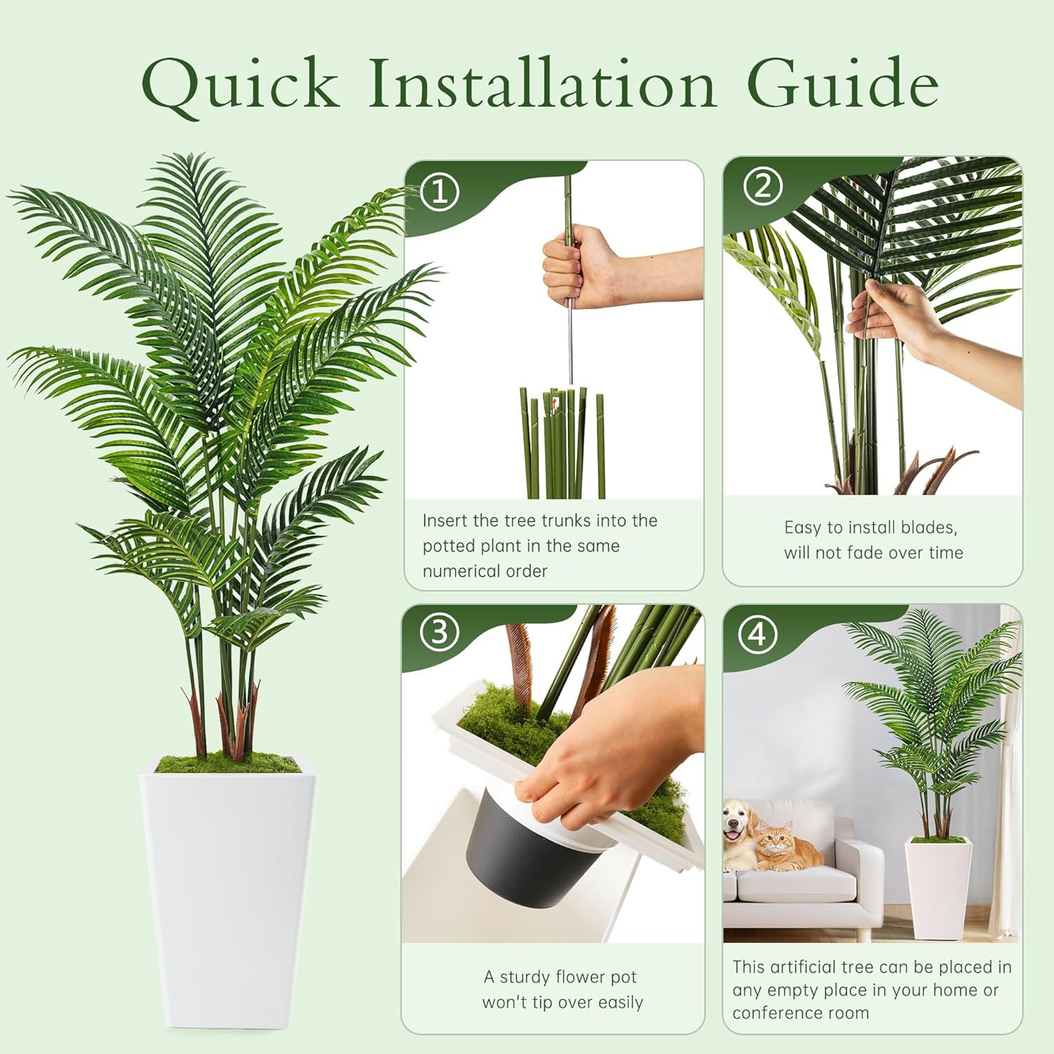 6FT Artificial Palm Tree, Tall Faux Palm Tree Indoor with Fake Plants Tall, Arti