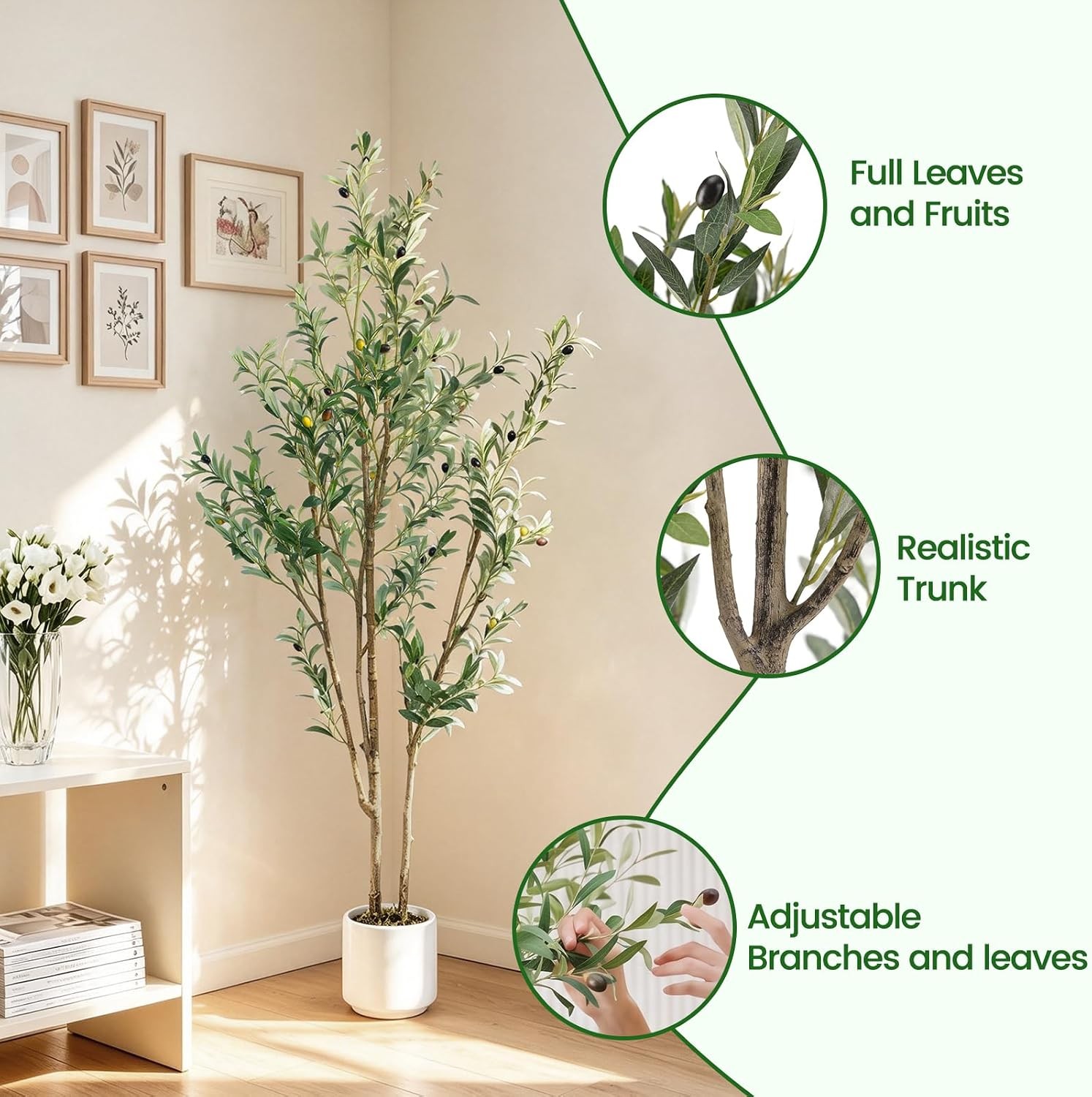 Olive Trees Artificial Indoor,Fake Olive Tree 6FT Tall 1Pack with White Planter,