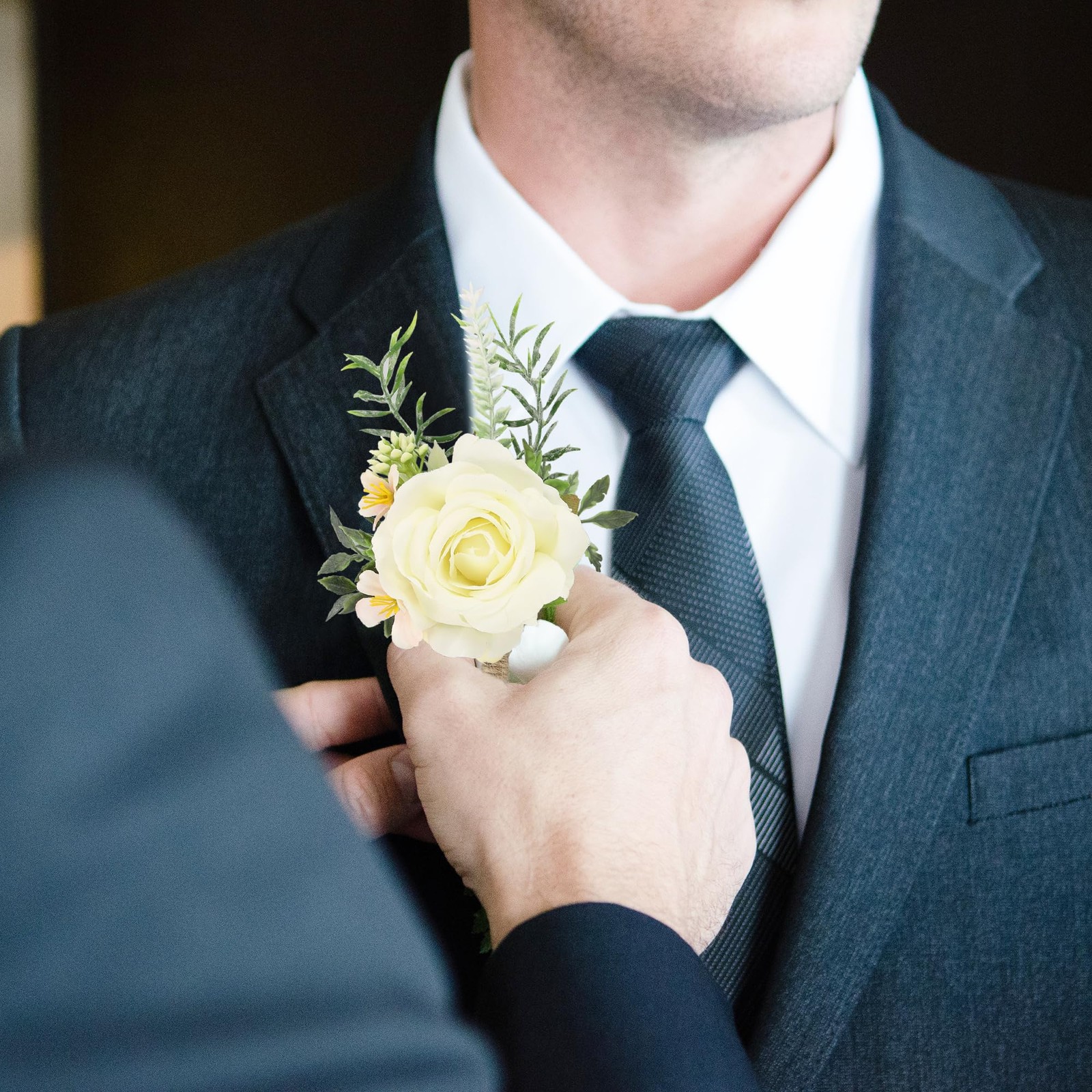 Creamy Wrist Corsage Boutonniere Set Prom Wedding Men Flowers Party 2 PCS