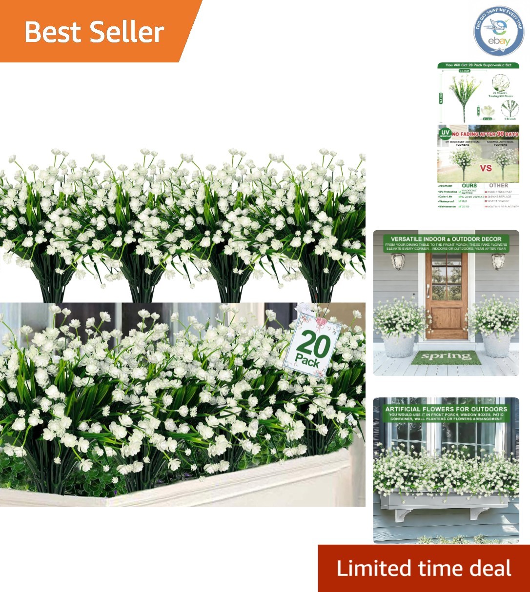 Waterproof & Fade-Proof 20 Bundles Artificial Flowers for Gardens and Funerals