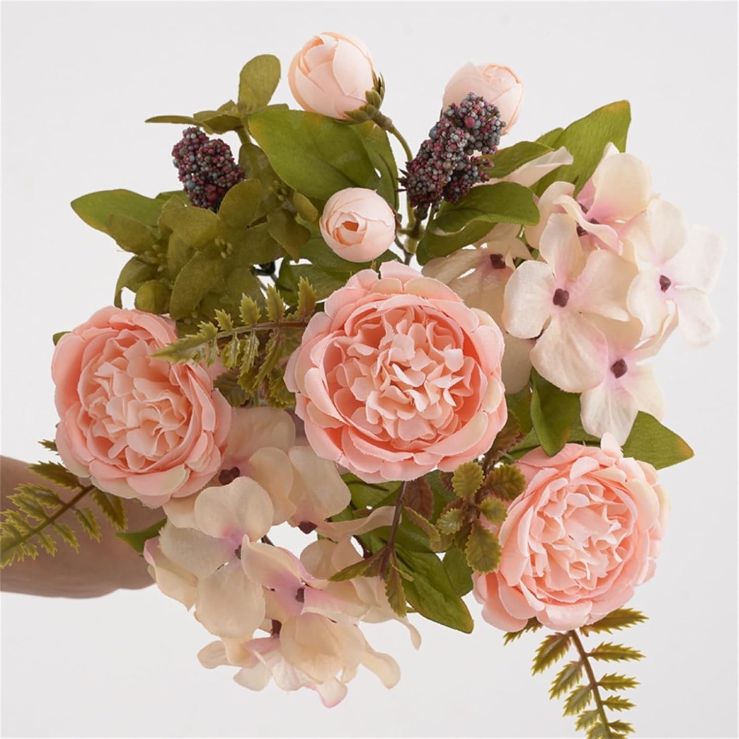 4x Artificial Rose Bouquet Vintage Silk Flowers Bunches with Stem & Green Leaves