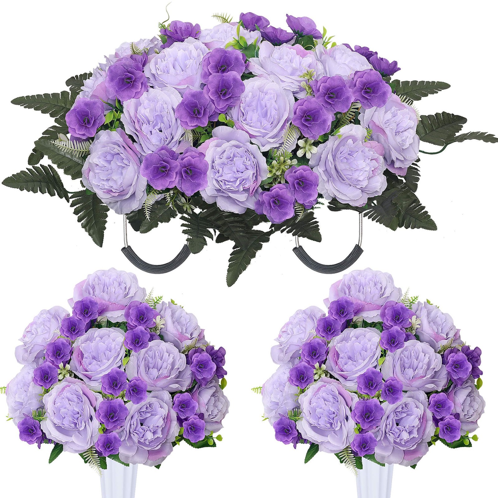 Grave Decorations for Cemetery Headstone Flower Saddle 2PC Artificial Peony F