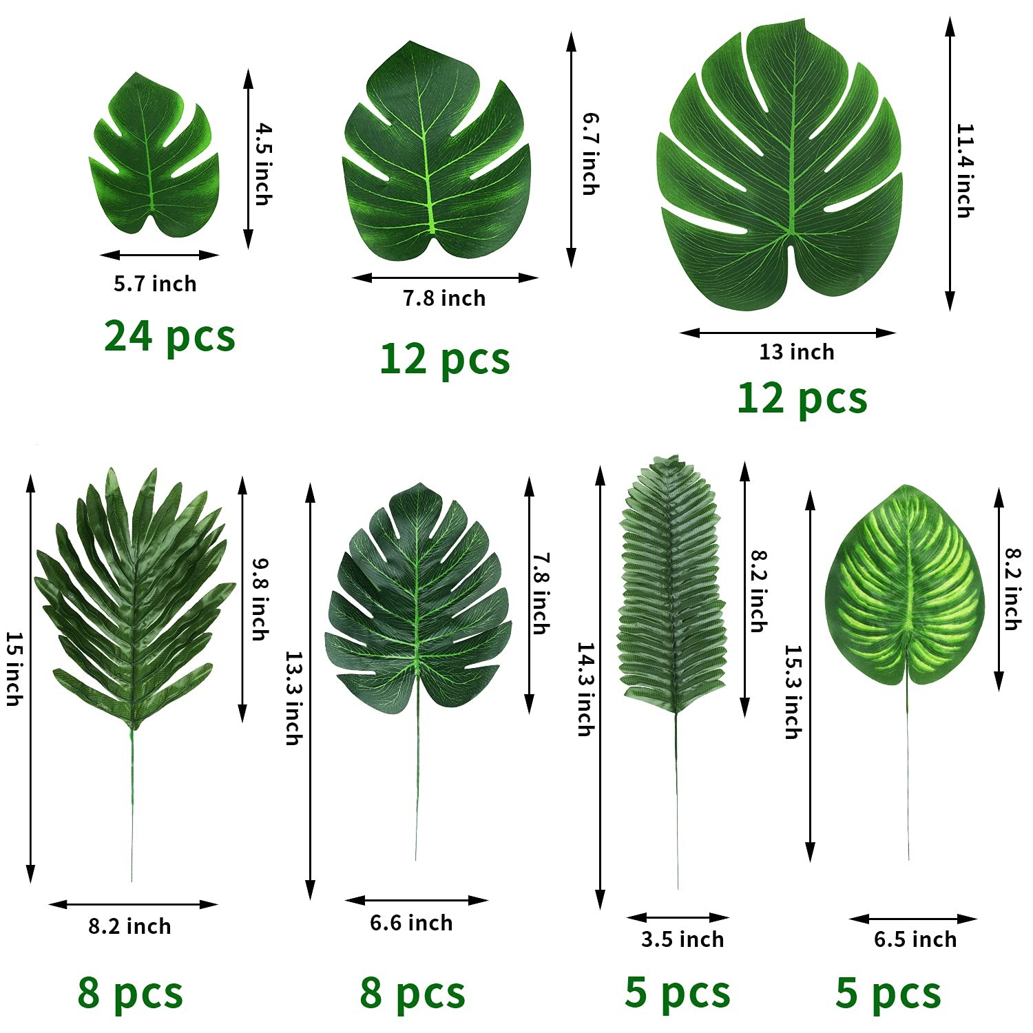 74 Pcs 7 Kinds Artificial Palm Leaves Tropical Fake Leaves, Monstera Leaf for…