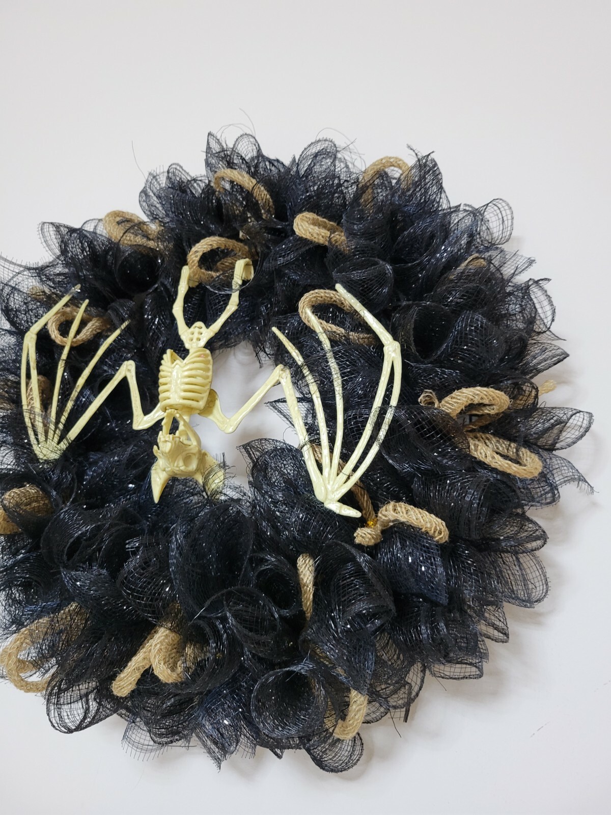 Skeleton Bat WREATH Deco Mesh Front Door Wall Decor Decoration Halloween black