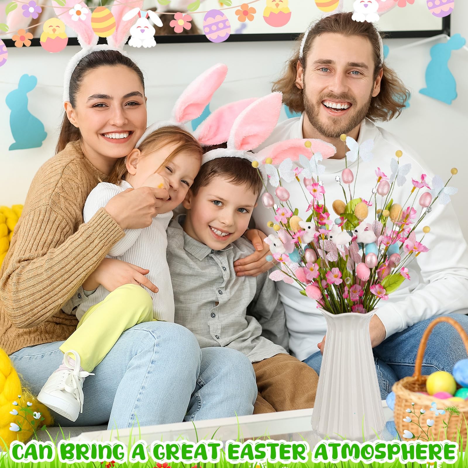 12 Pcs Artificial Easter Bunny Picks Stems Spring Floral Tree Branches with E…