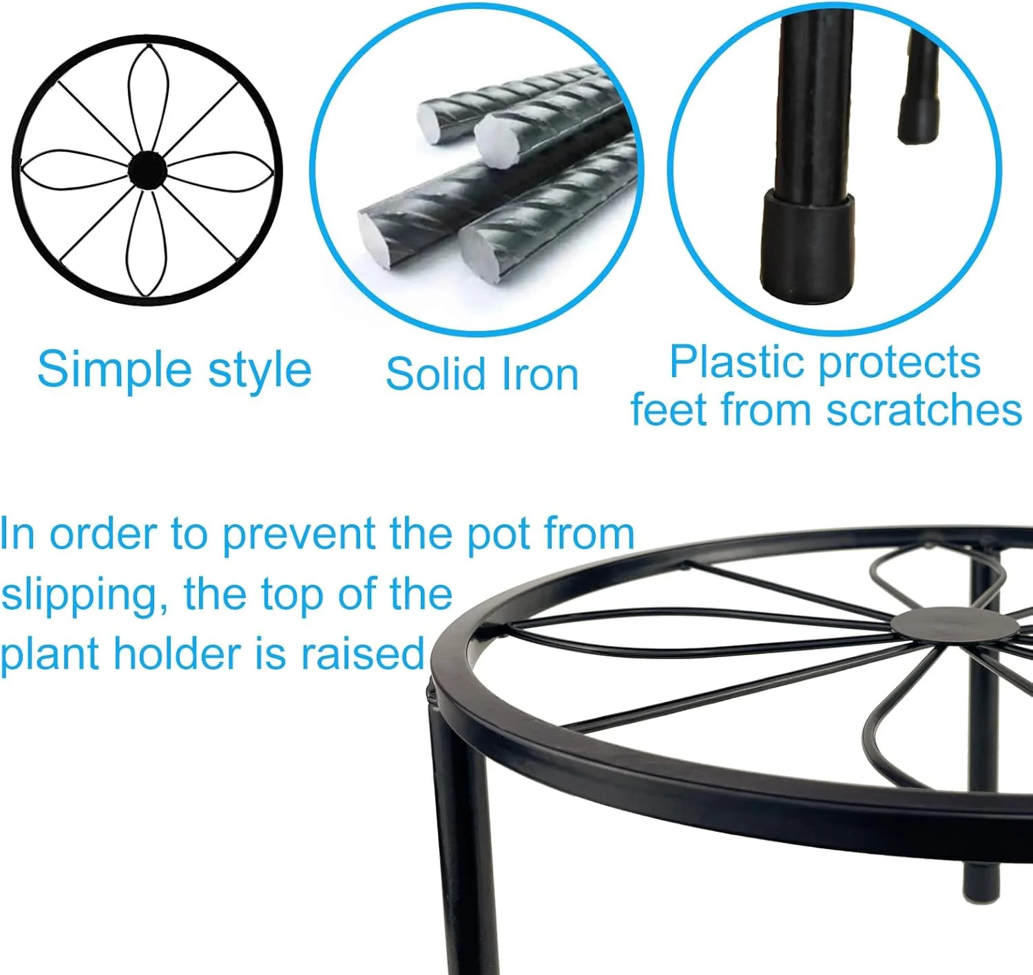 5 Pack Metal Plant Stand Indoor Outdoor Black Flower Pot Rack Rustproof Iron