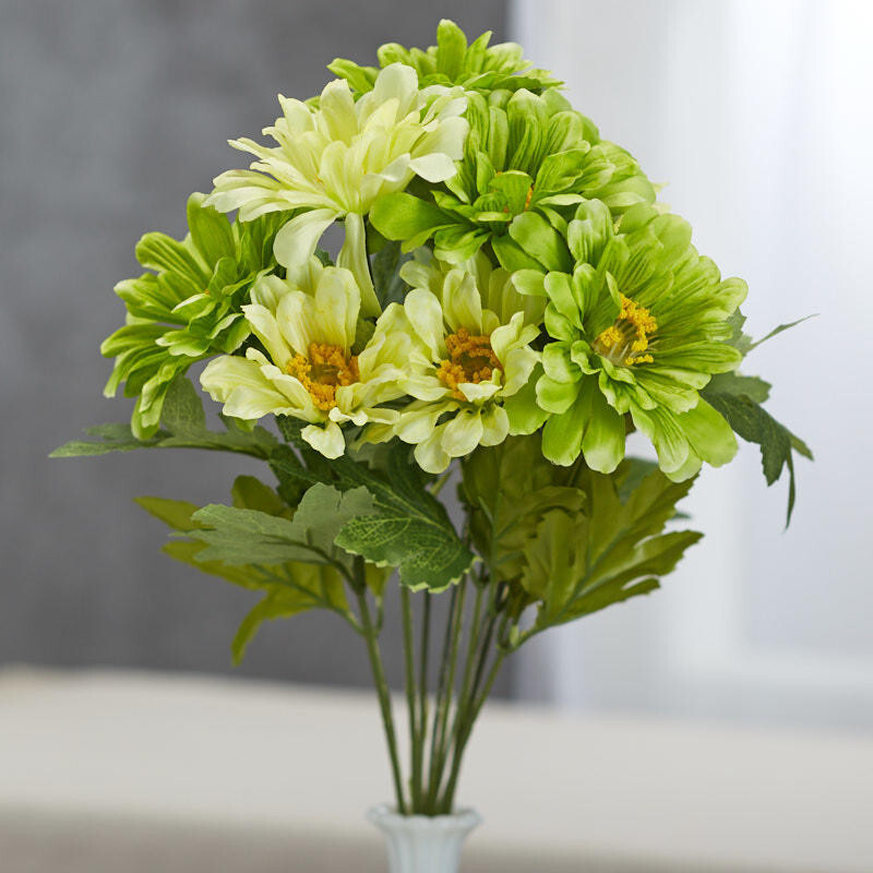 17″ Green Artificial Zinnia Decorative Floral Bush