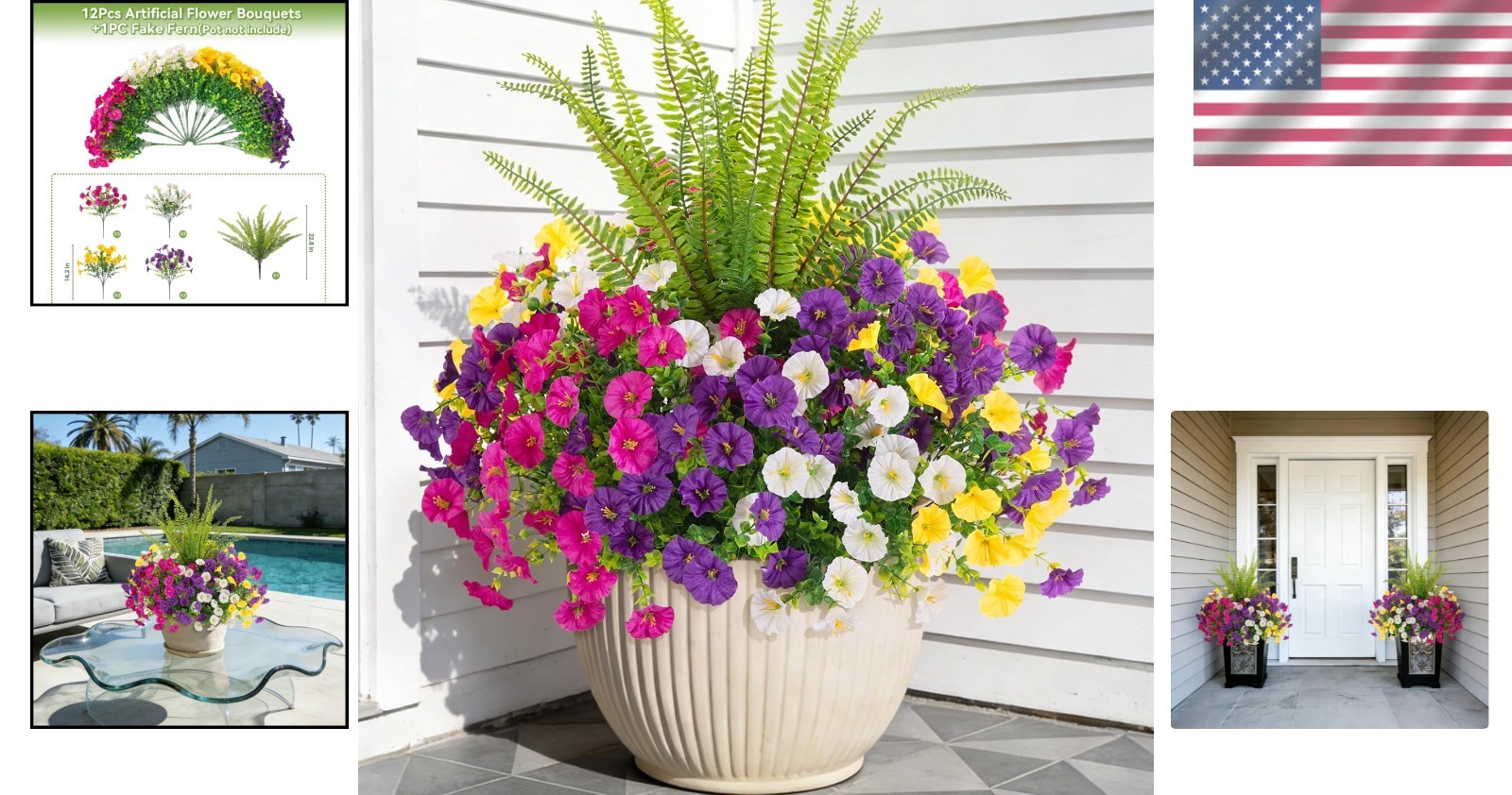 Versatile Fake Flower Set: 12 Morning Glory Bundles & Boston Fern for Outdoors