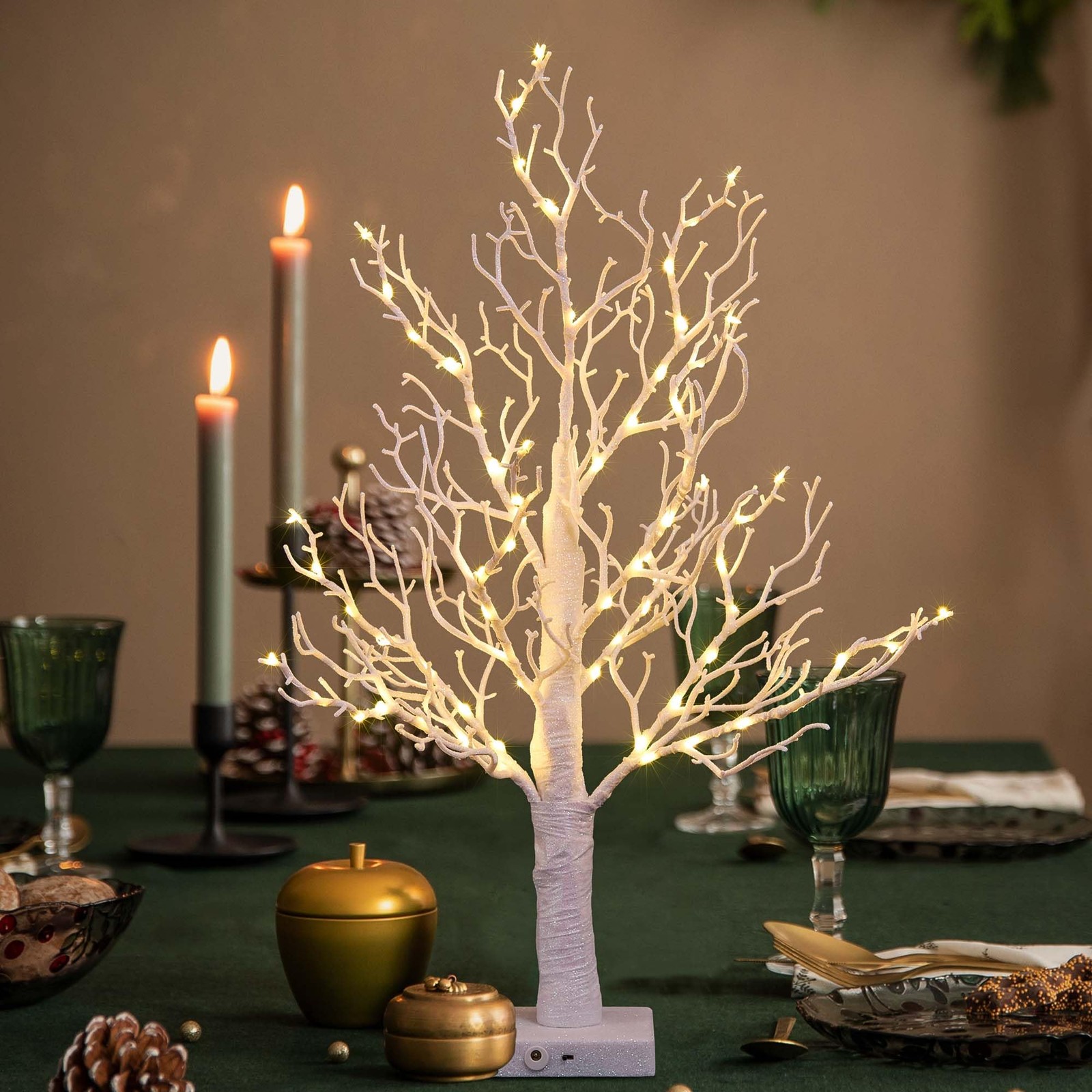 24IN Lighted Willow Tree Bonsai 70 Mini Lights Artificial White Birch Tree fo…