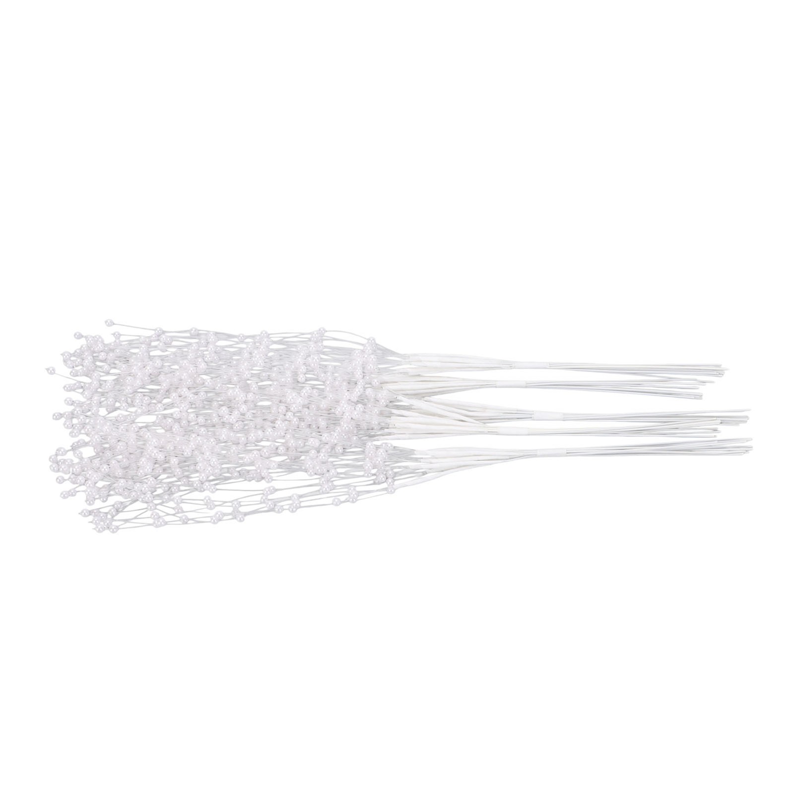 White 50PCS Pearl Beaded Stems 4mm Bead String Garland Floral Picks Flexible BT0