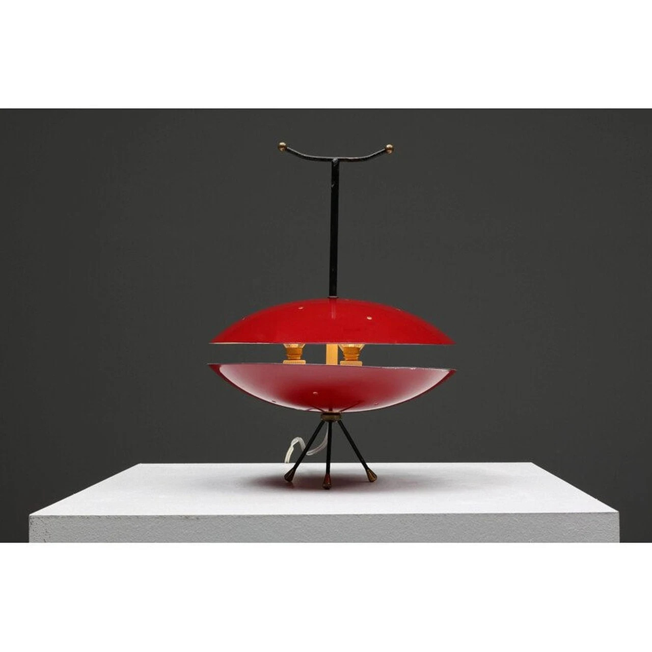 Space Age Pendant Lamp – Red & Black Atomic UFO Light – 1970s Mid-Centur