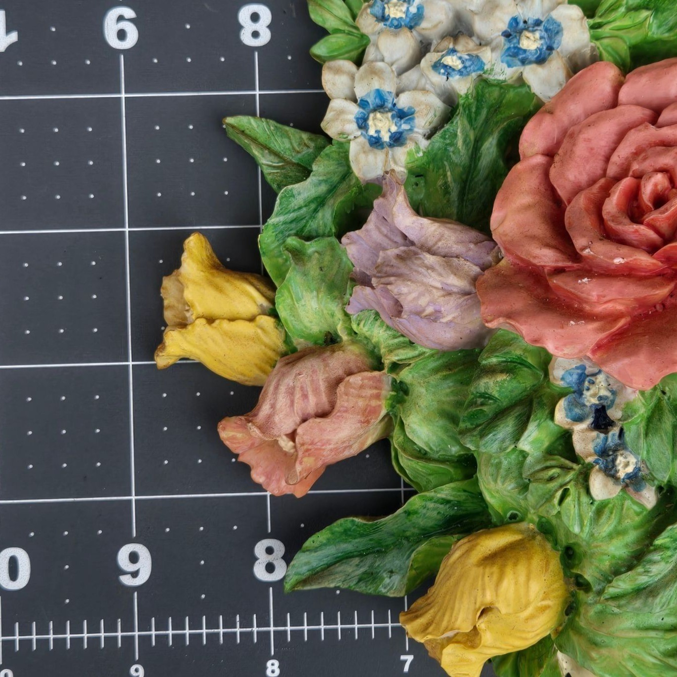 Vintage Flower Arrangement Doorstop Shabby Cottagecore Floral White Blue Ribbon