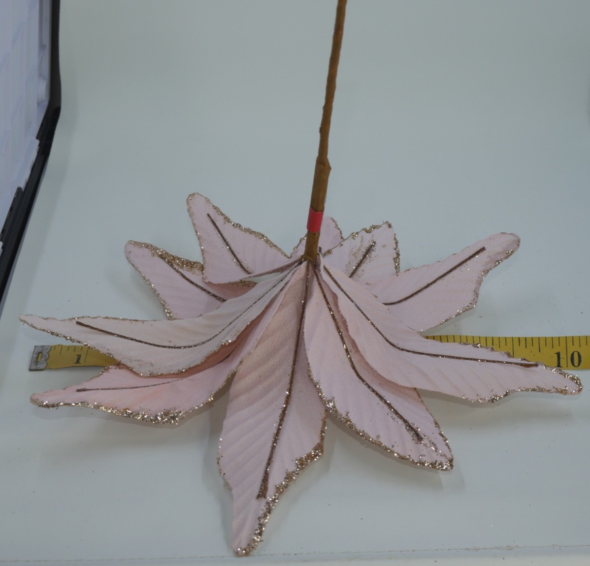 Jumbo Light Pink Poinsettia Gold Sparkle Holiday Christmas Picks 2pc LOT
