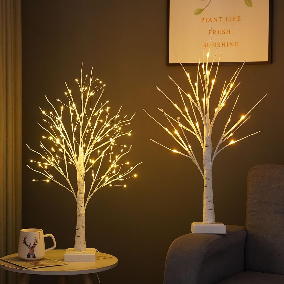 White Birch Christmas Tree with LED Lights, 2ft Battery/USB Operated Small Tr…