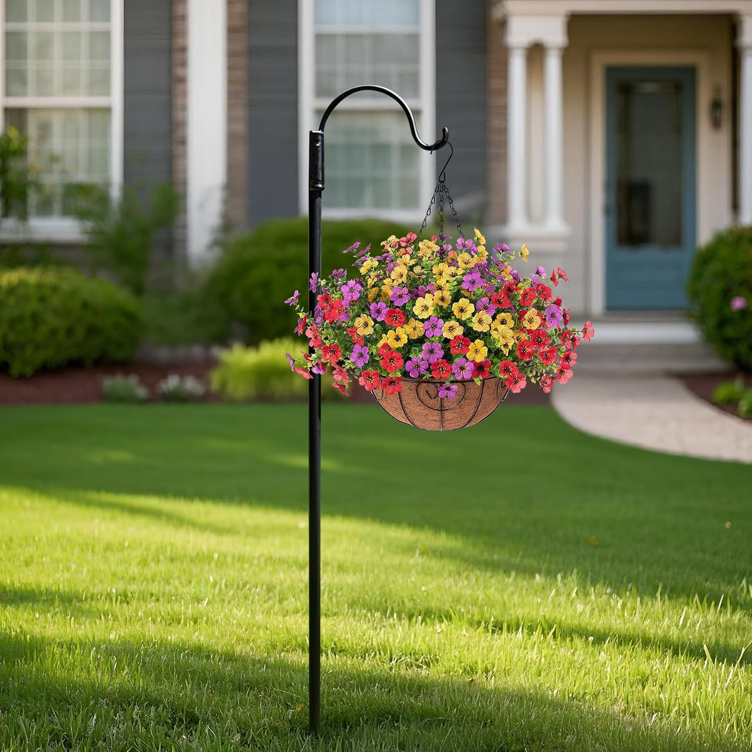 Artificial Faux Hanging Plants Flowers Basket for Spring Outdoor Decoration, Fak