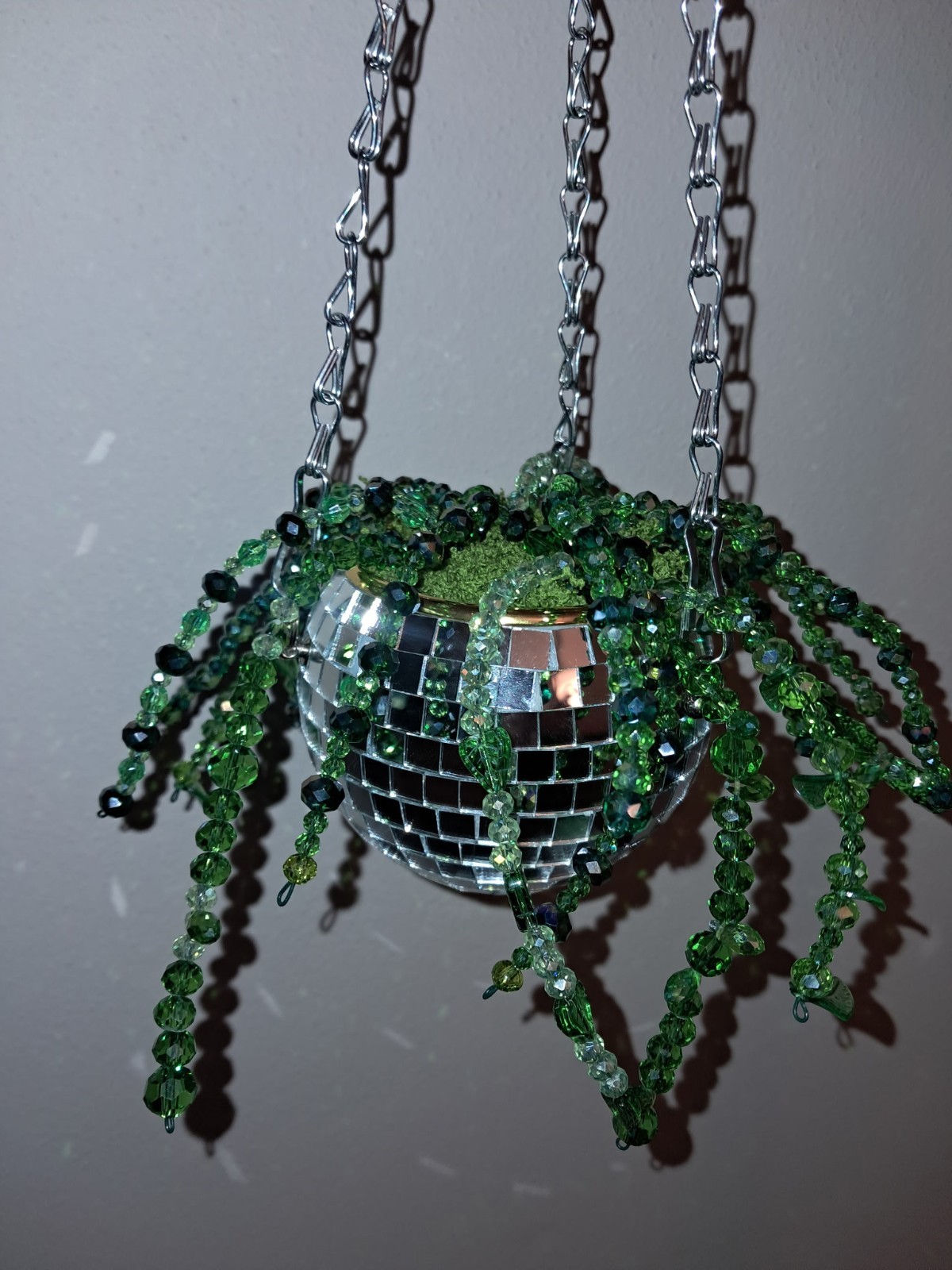 Handmade Hanging Beaded Plant In A 4in Disco Ball Planter