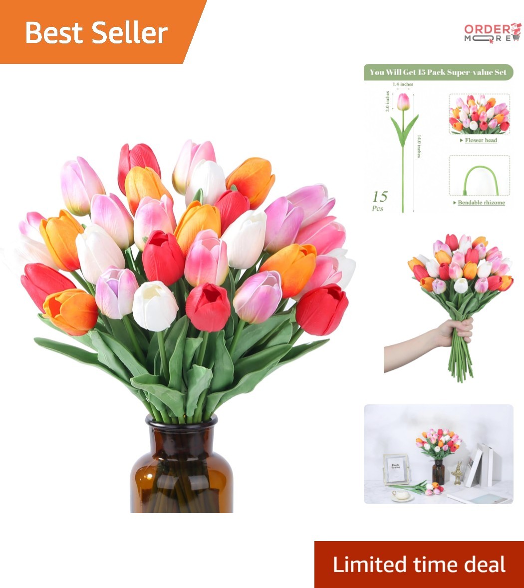 Fake Tulips Artificial Flowers 15pcs Silk Decor for Wedding Home Party